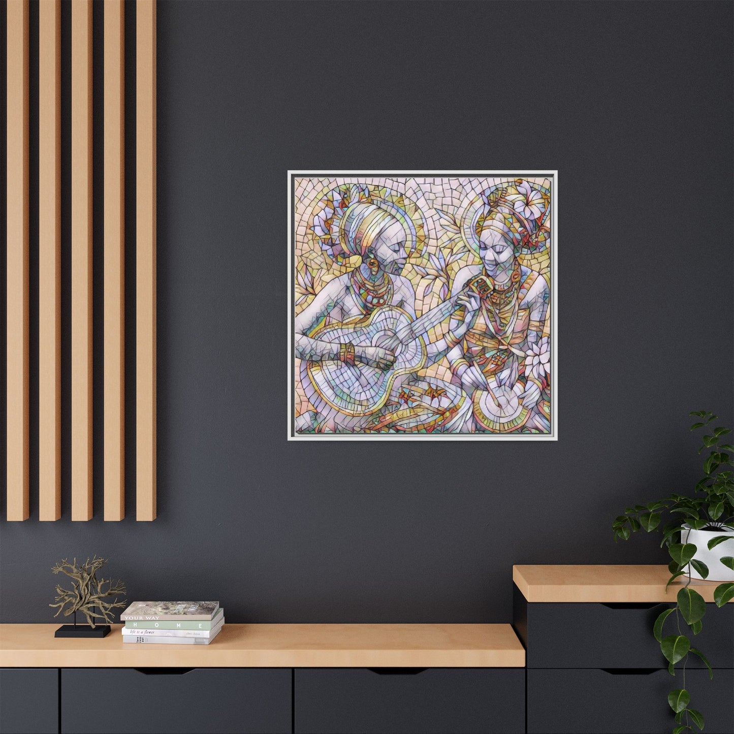 Framed Canvas Art – Colorful Mosaic Musicians Wall Decor