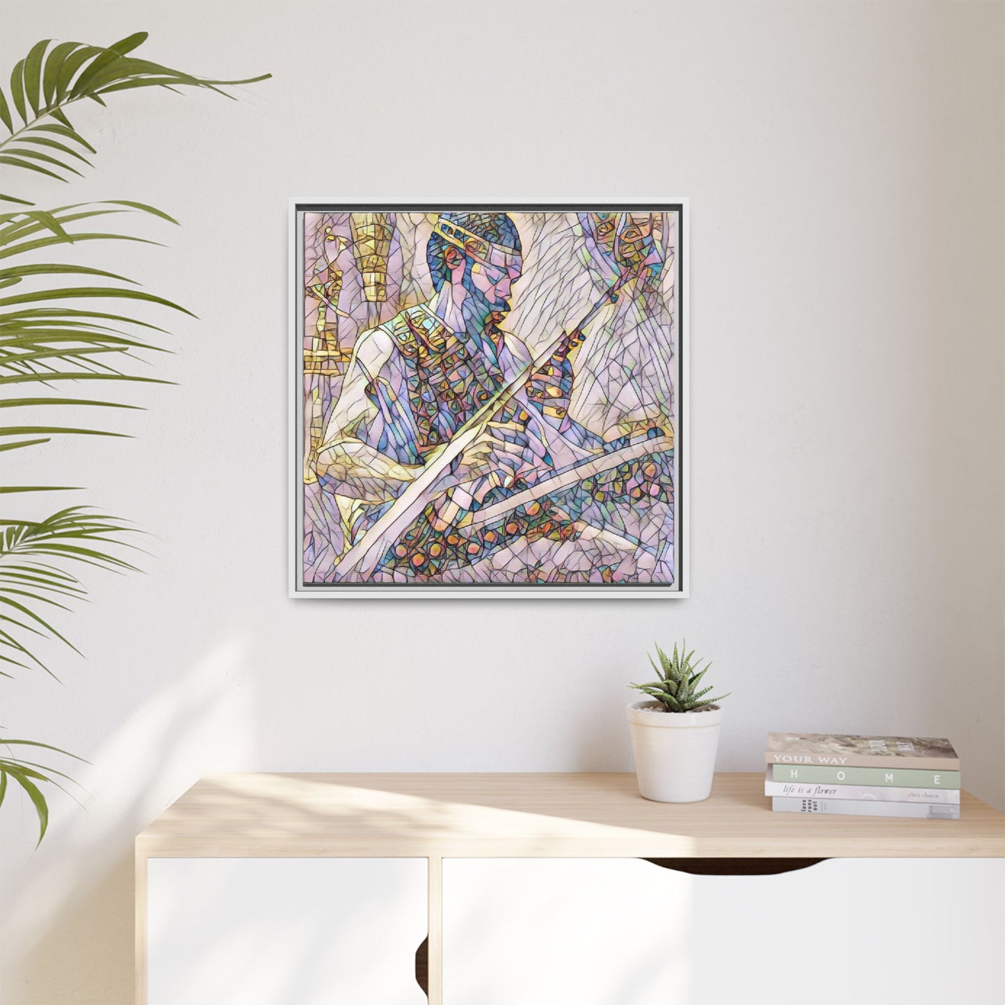 Framed Matte Canvas — Abstract Musician Stained-Glass Art Print