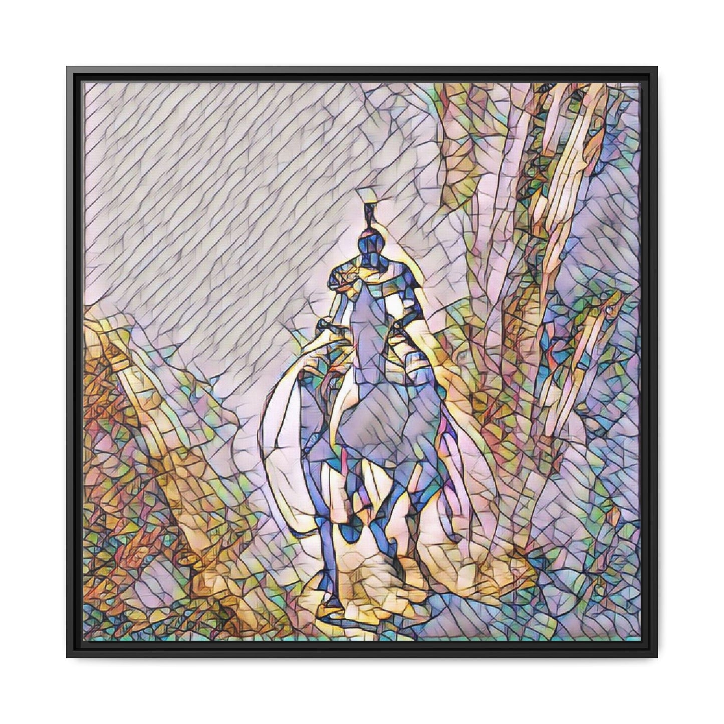 Stained-Glass Knight Matte Framed Canvas Wall Art