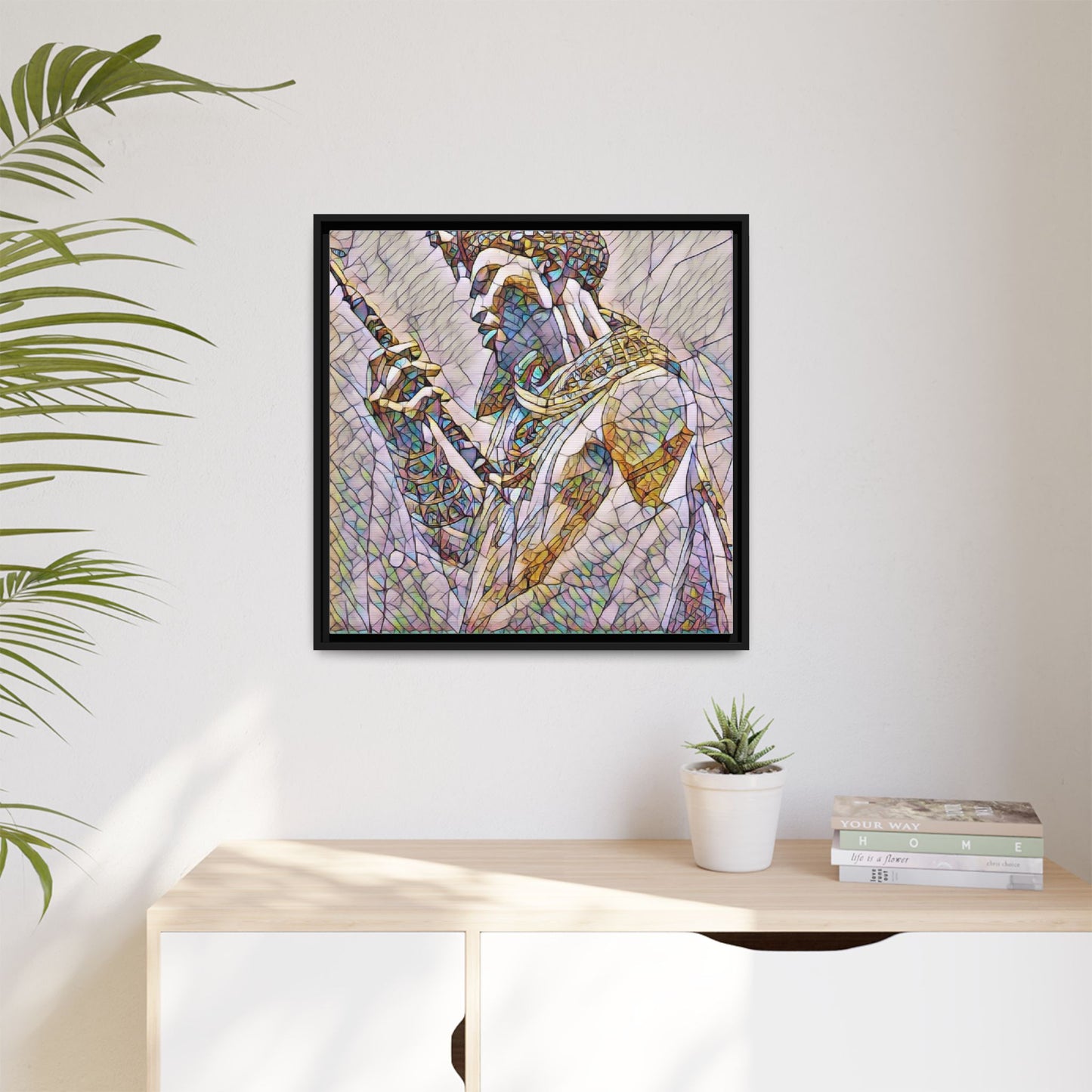 Egyptian Pharaoh Stained Glass Art — Framed Matte Canvas