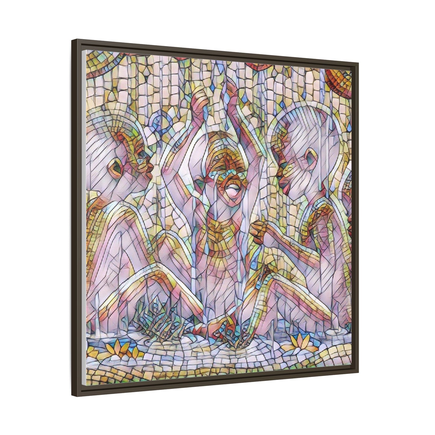 Framed Matte Canvas Art — Mosaic Children Playing (Multicolor)