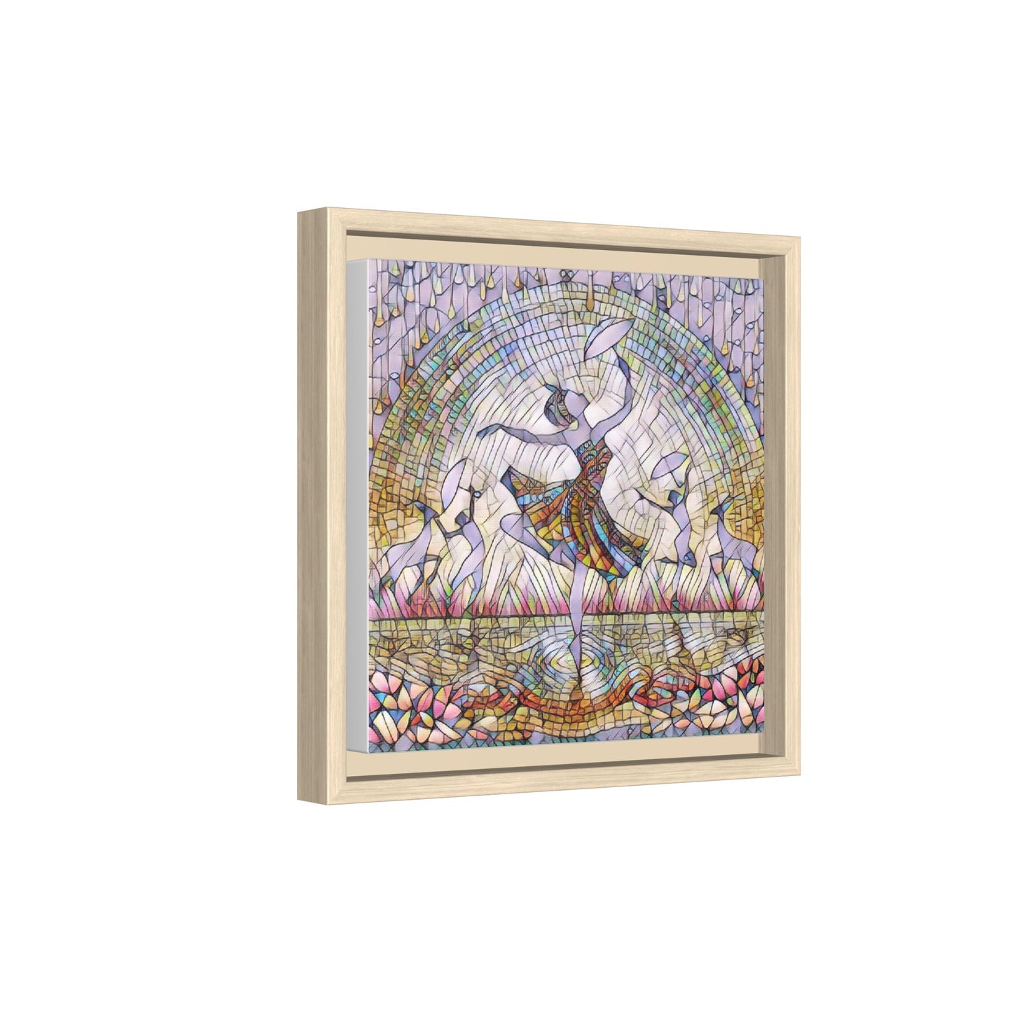 Stained Glass Ballerina Framed Canvas Art — Dancer Mosaic Wall Decor