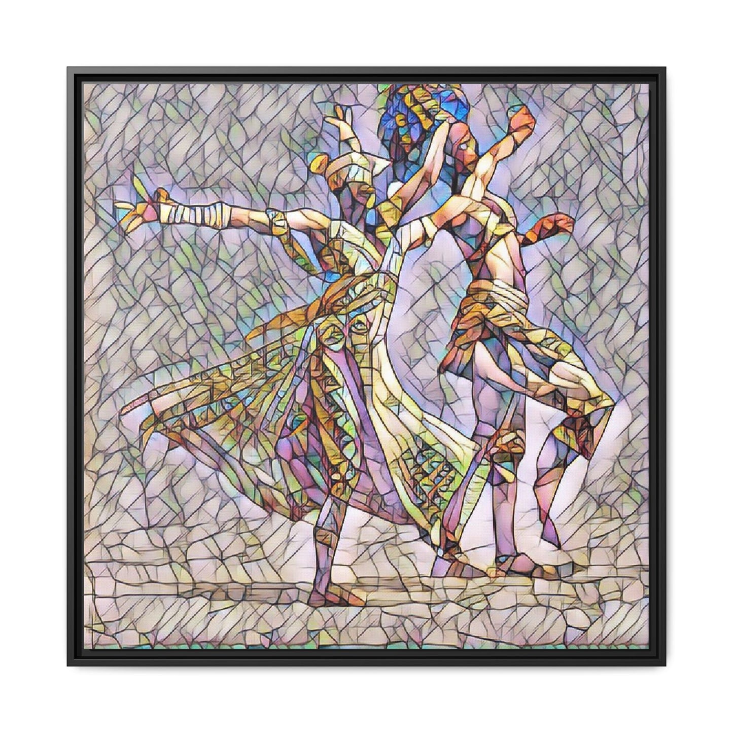 Framed Matte Canvas Wall Art — Abstract Dancers in Stained Glass Style