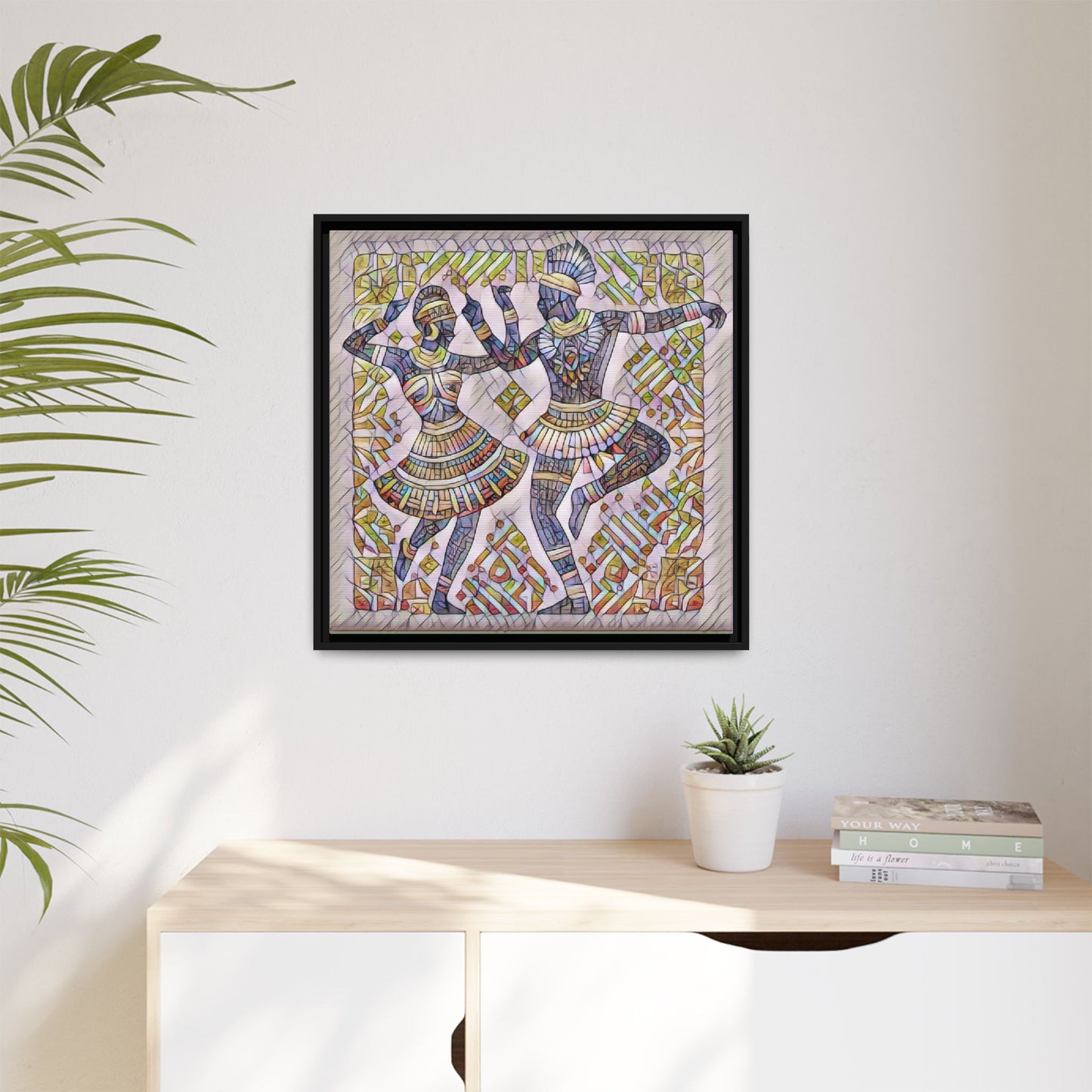 Framed Matte Canvas Print — Colorful Tribal Dancers Wall Art