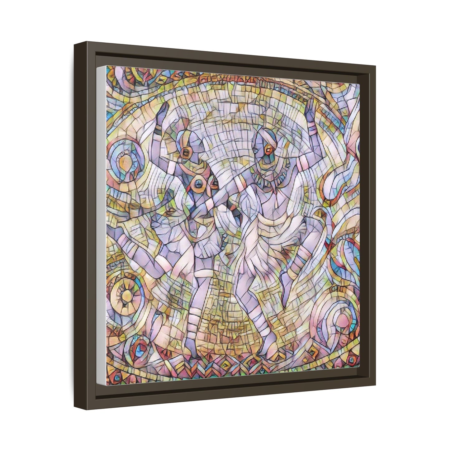 Abstract Dancers Matte Framed Canvas Wall Art — Multi‑Color Stained Glass Style