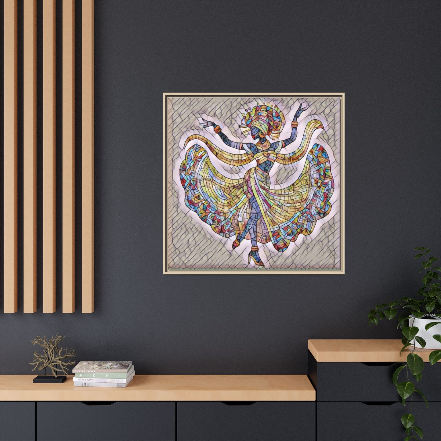 Colorful Mosaic Dancer Framed Canvas Art