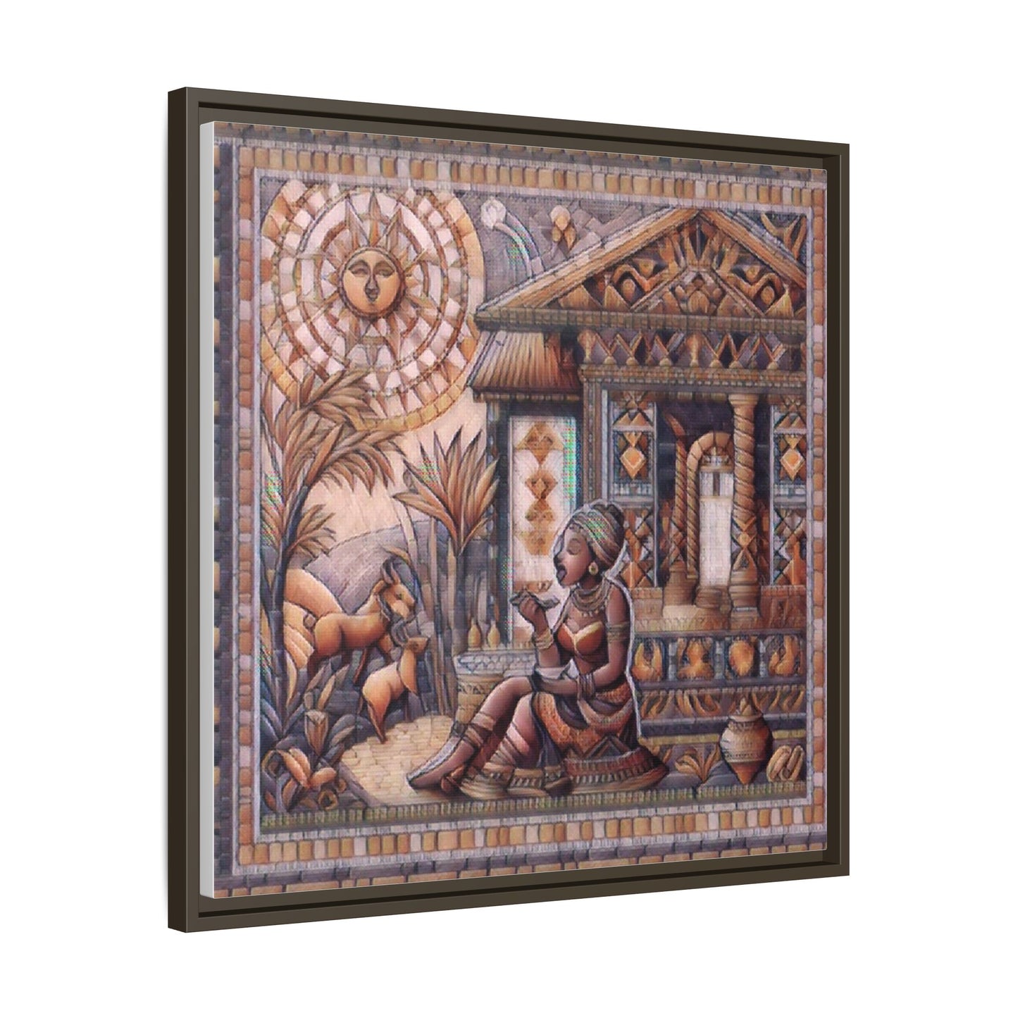 Egyptian Goddess Mosaic Framed Canvas Art — Colorful Ancient Ritual Wall Decor