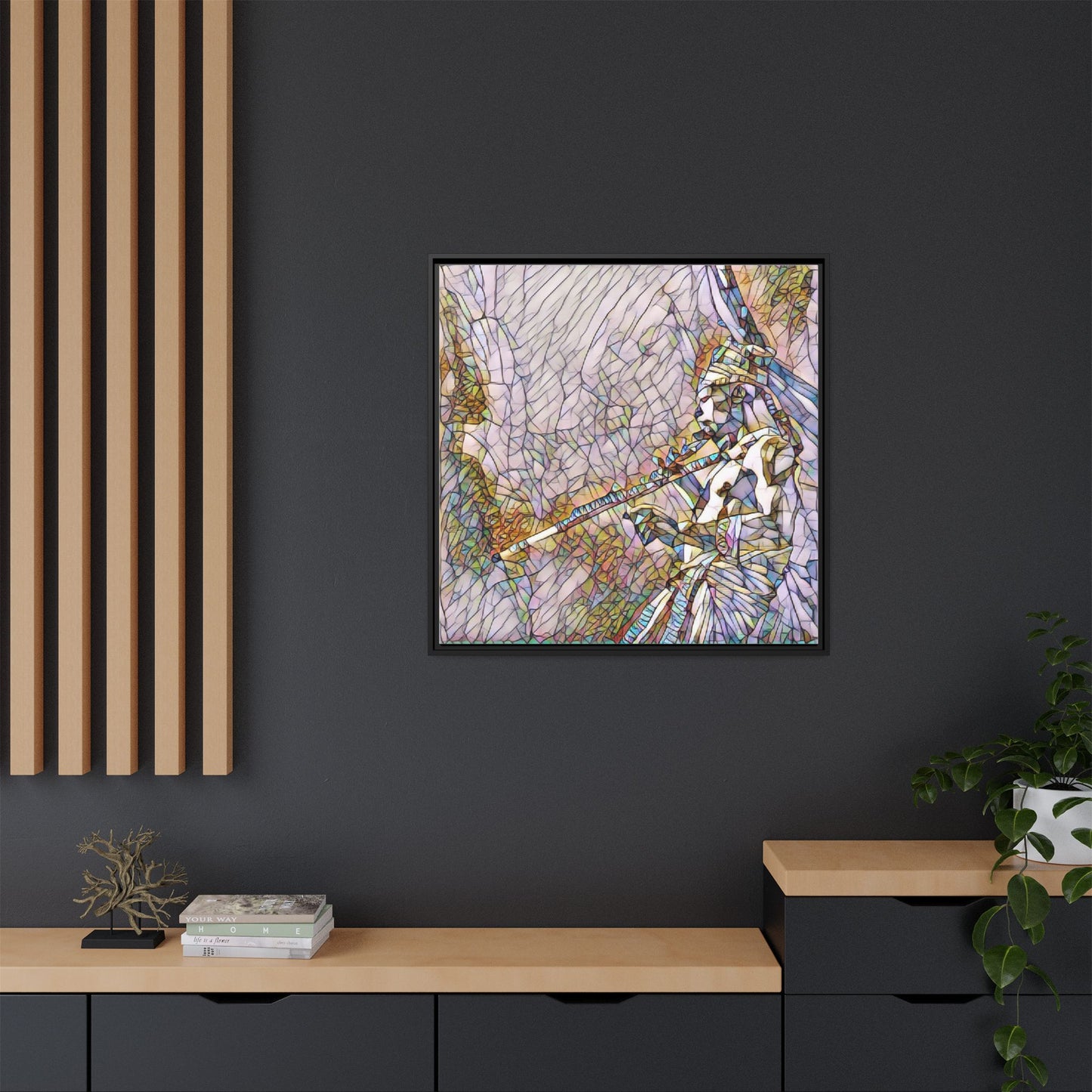 Abstract Tribal Flutist Matte Canvas Framed Wall Art