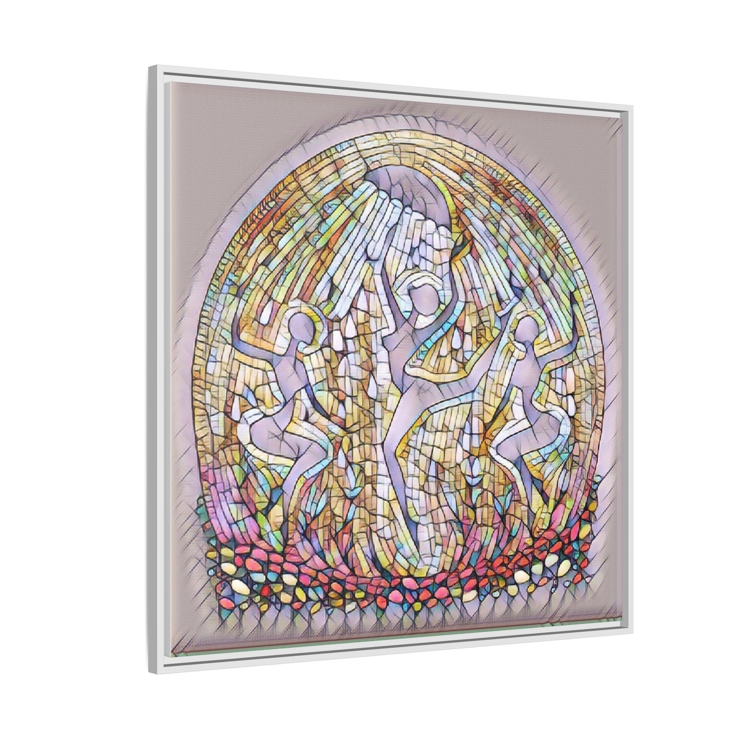 Framed Canvas Art - Stained Glass Dance Trio (Matte Multi-Color)