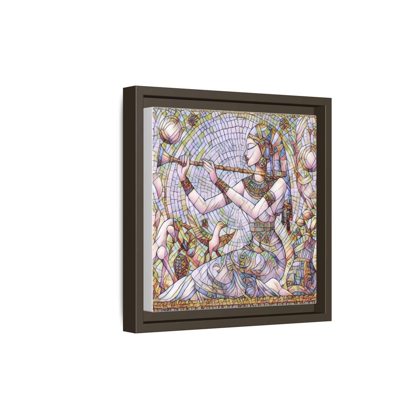 Egyptian Flute Player Framed Canvas Art — Colorful Mosaic Wall Decor