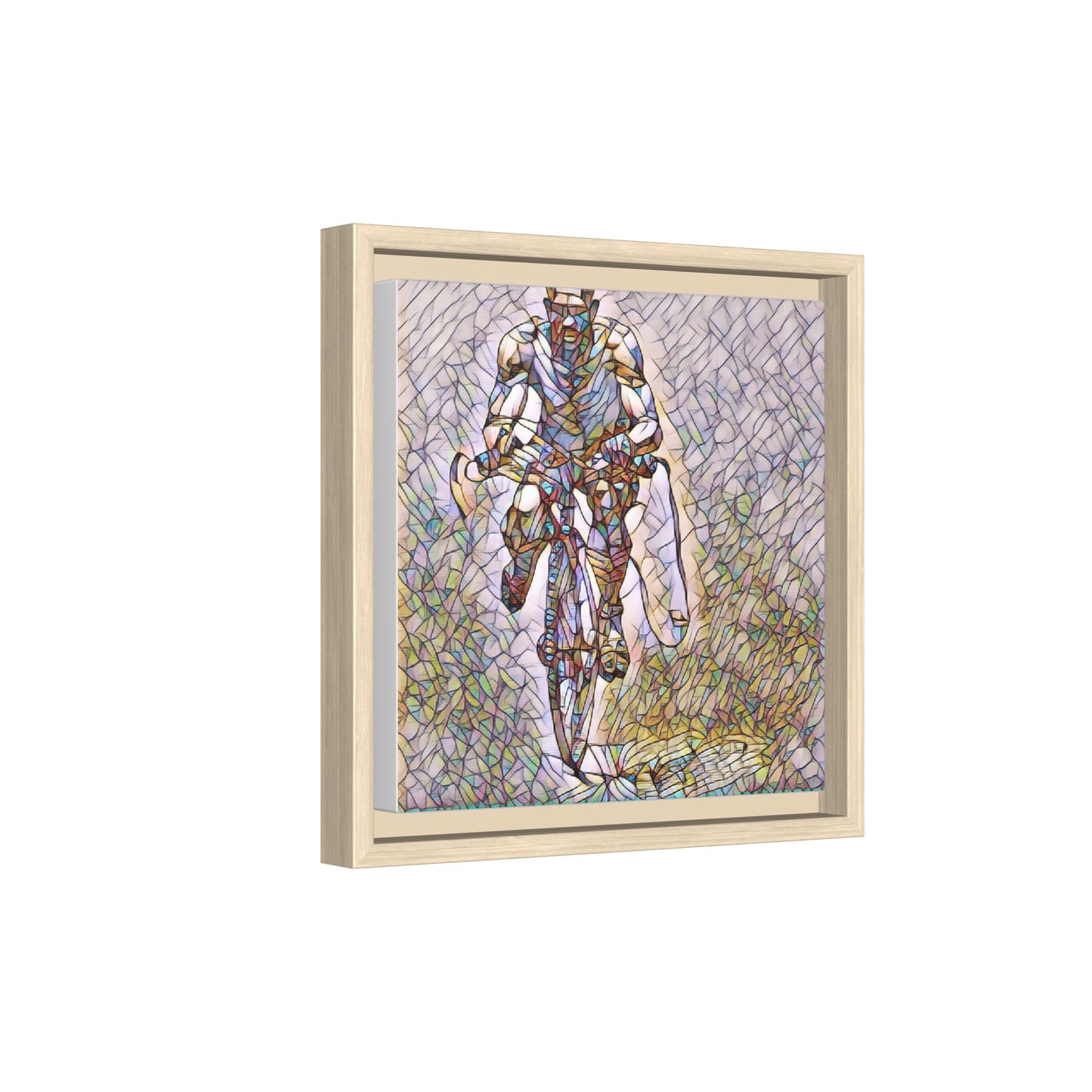 Cyclist Art Print — Framed Matte Canvas Wall Art (Multicolor Stained-Glass Style)
