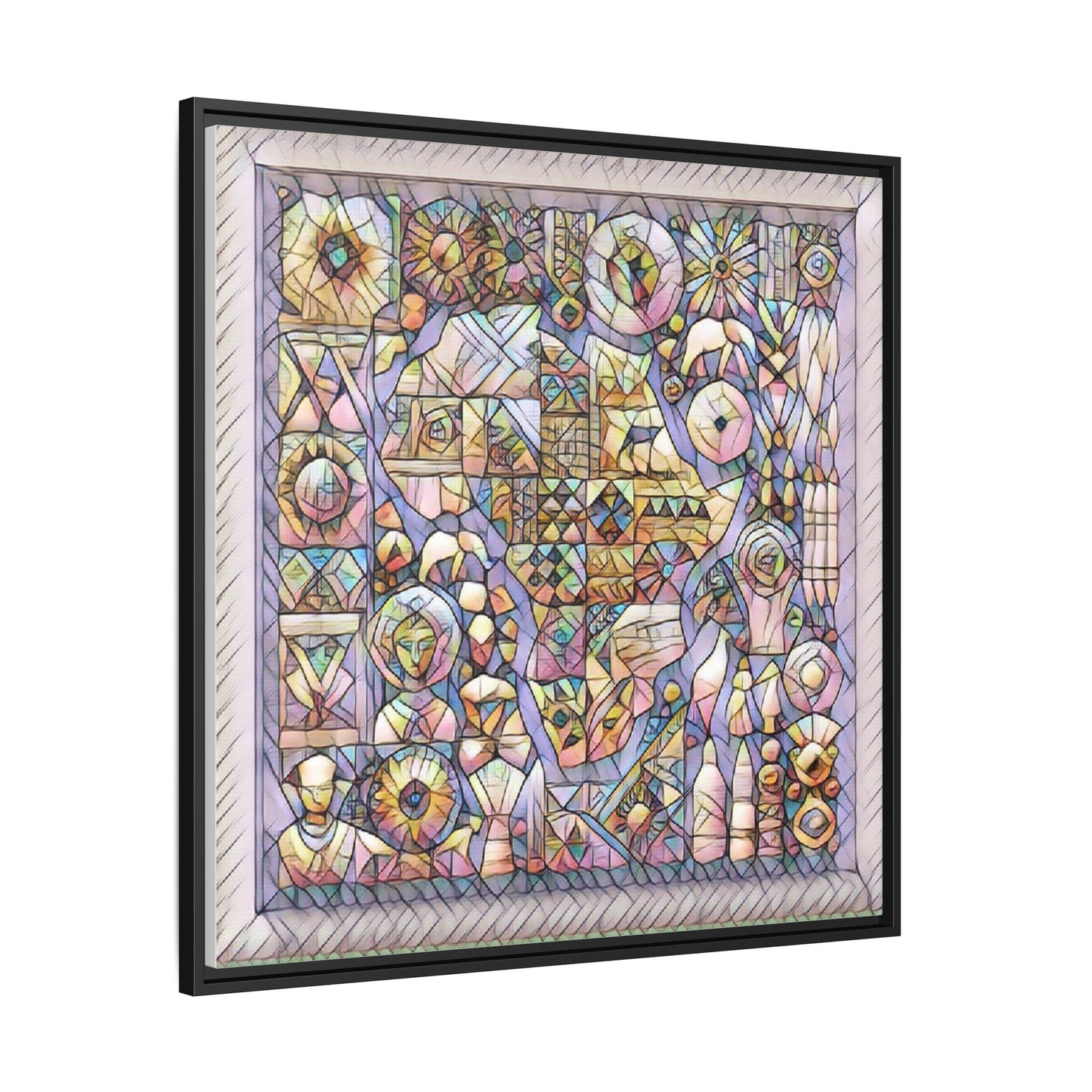 Framed Abstract Mosaic Matte Canvas Art — Pastel Geometric Wall Decor