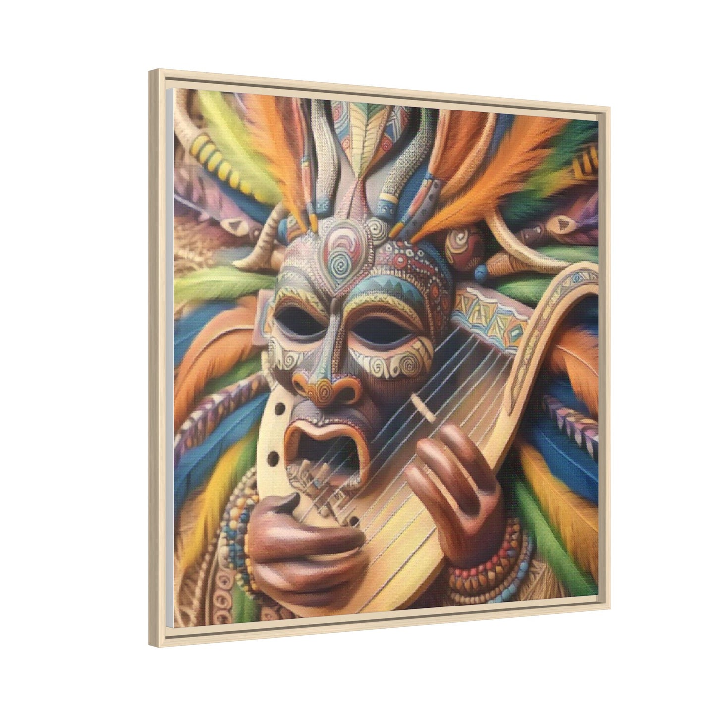 Colorful Tribal Mask Canvas — Framed Matte Wall Art