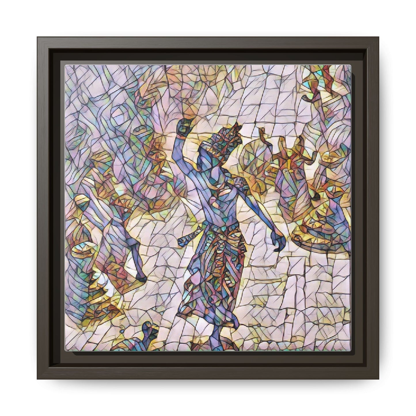 Framed Canvas Art — Colorful Mosaic Krishna Dance Print