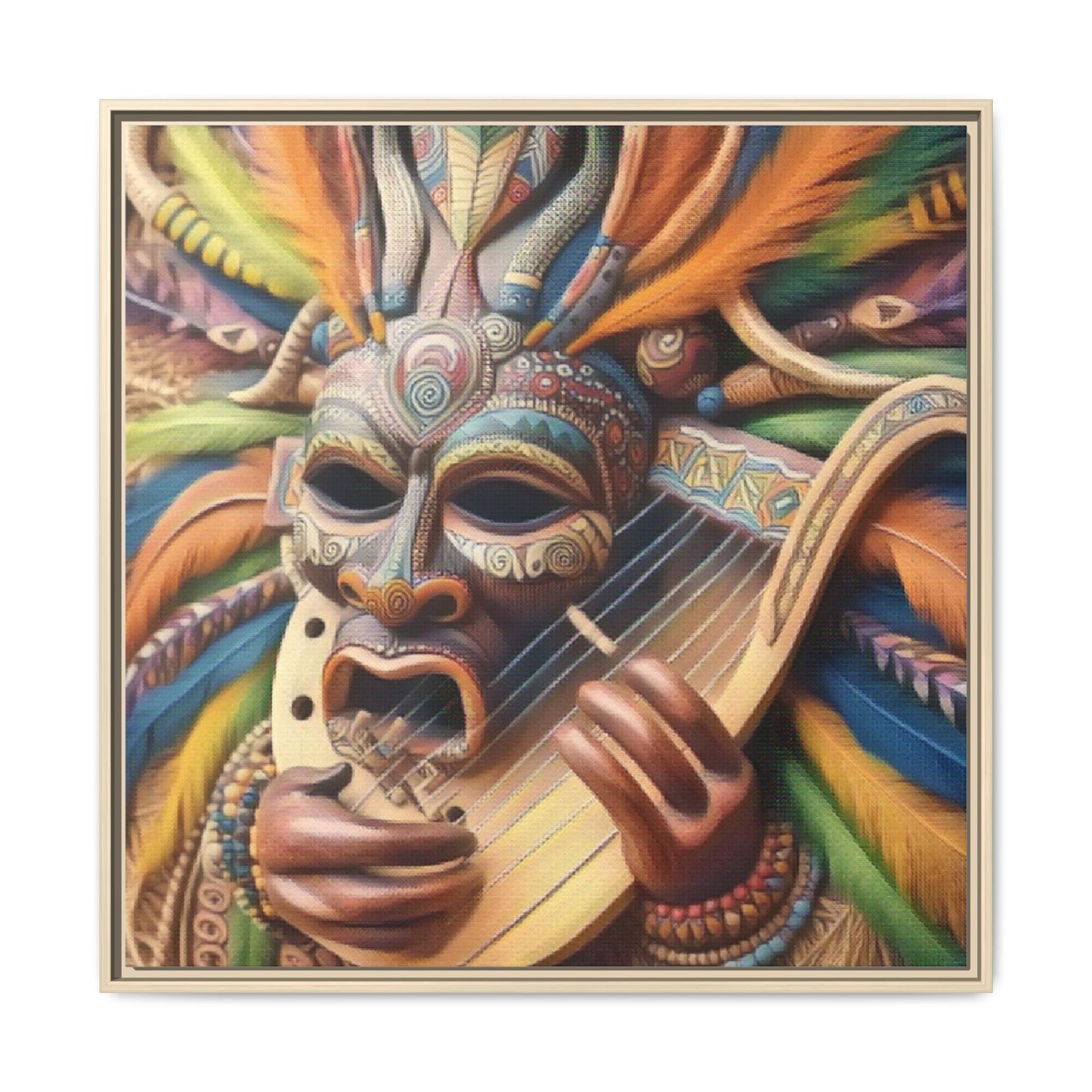 Colorful Tribal Mask Canvas — Framed Matte Wall Art