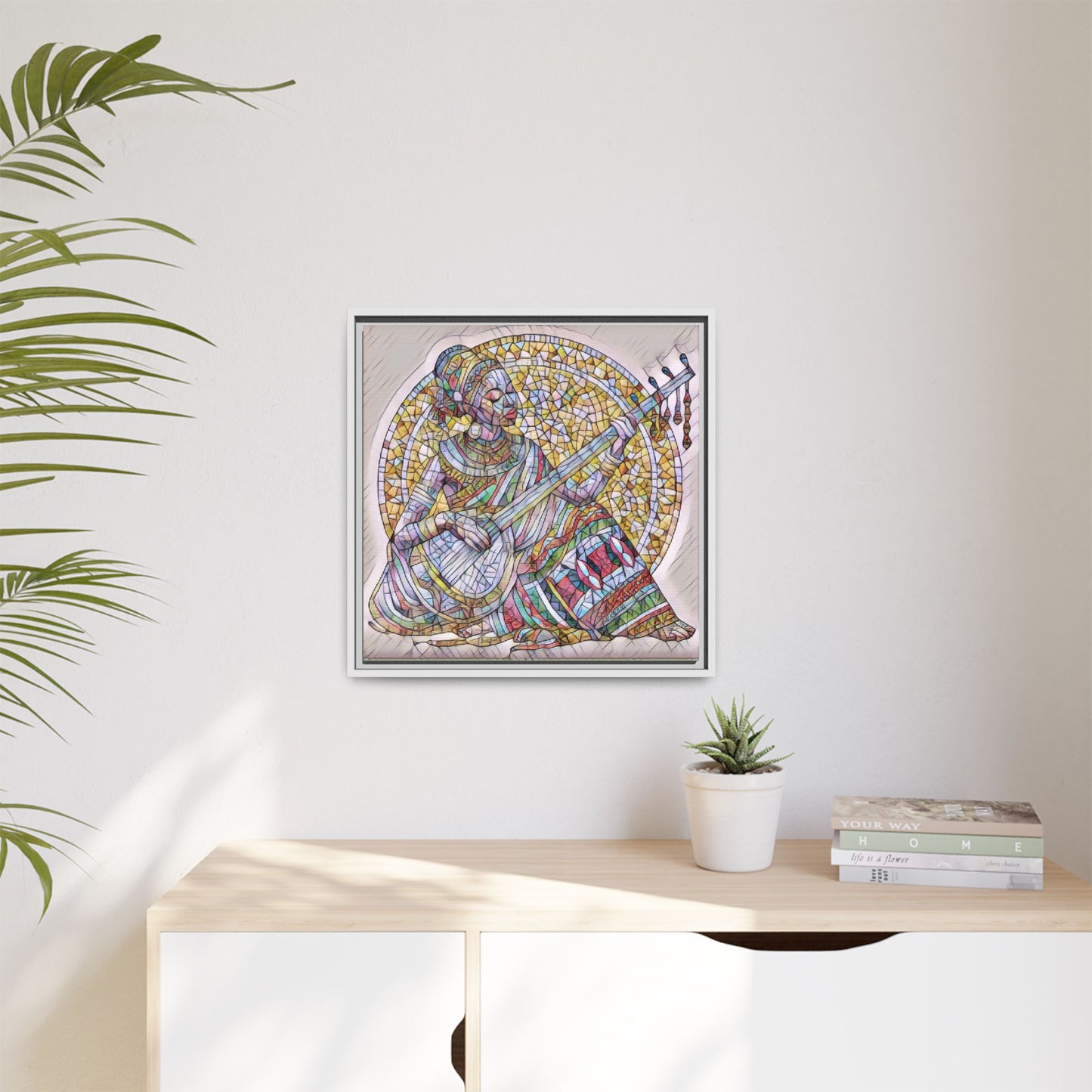 Framed Canvas Art - Colorful Mosaic Musician Wall Decor