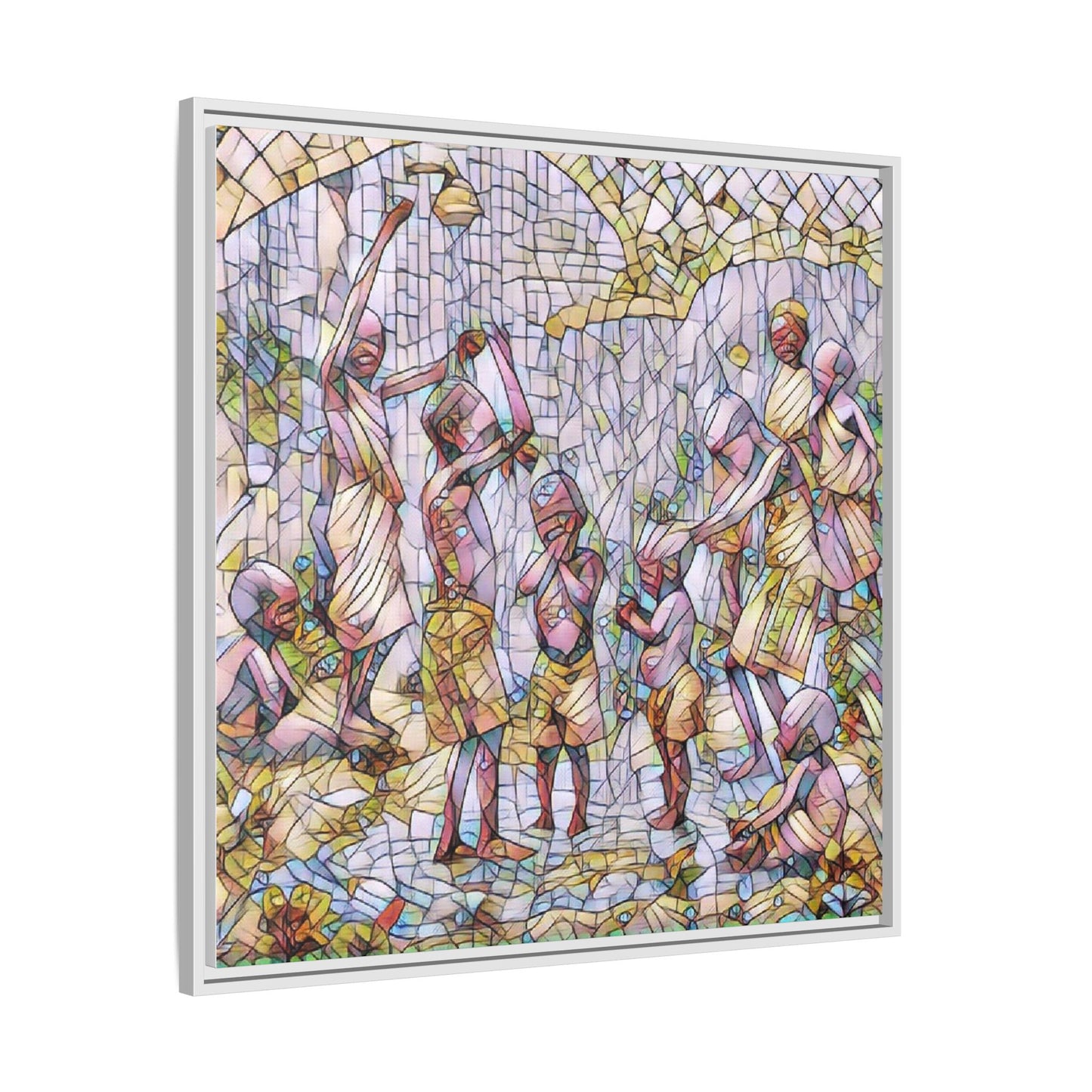 Framed Matte Canvas – Colorful Mosaic Children Playing Wall Art