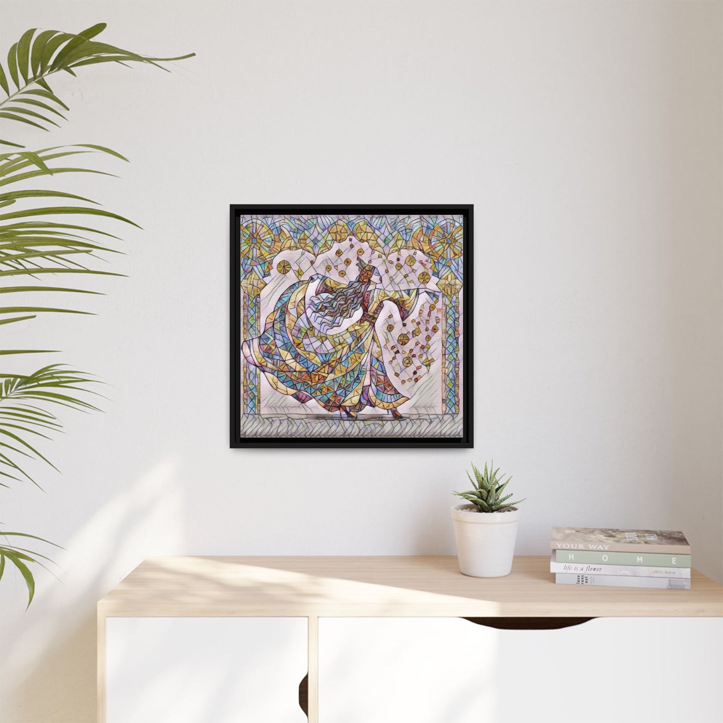 Stained Glass Dancing Dervish Framed Canvas Art