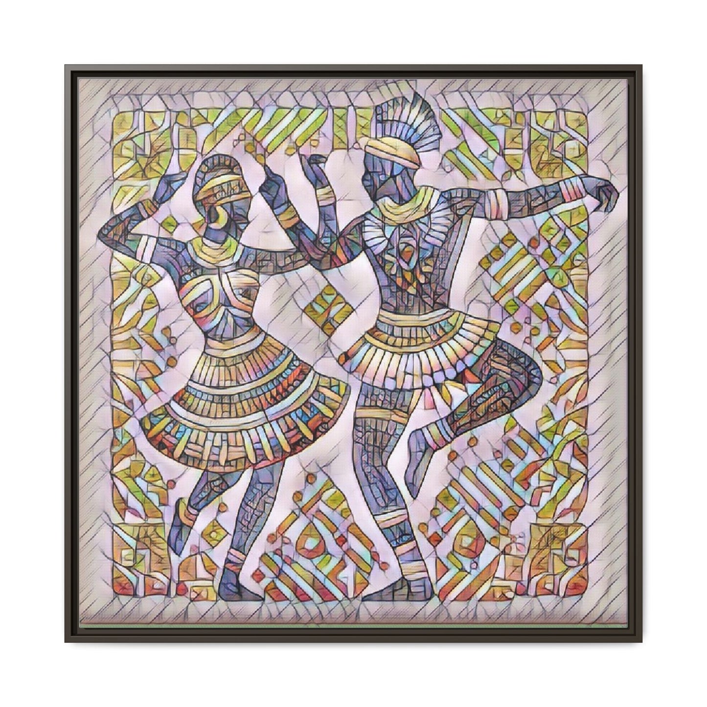 Framed Matte Canvas Print — Colorful Tribal Dancers Wall Art