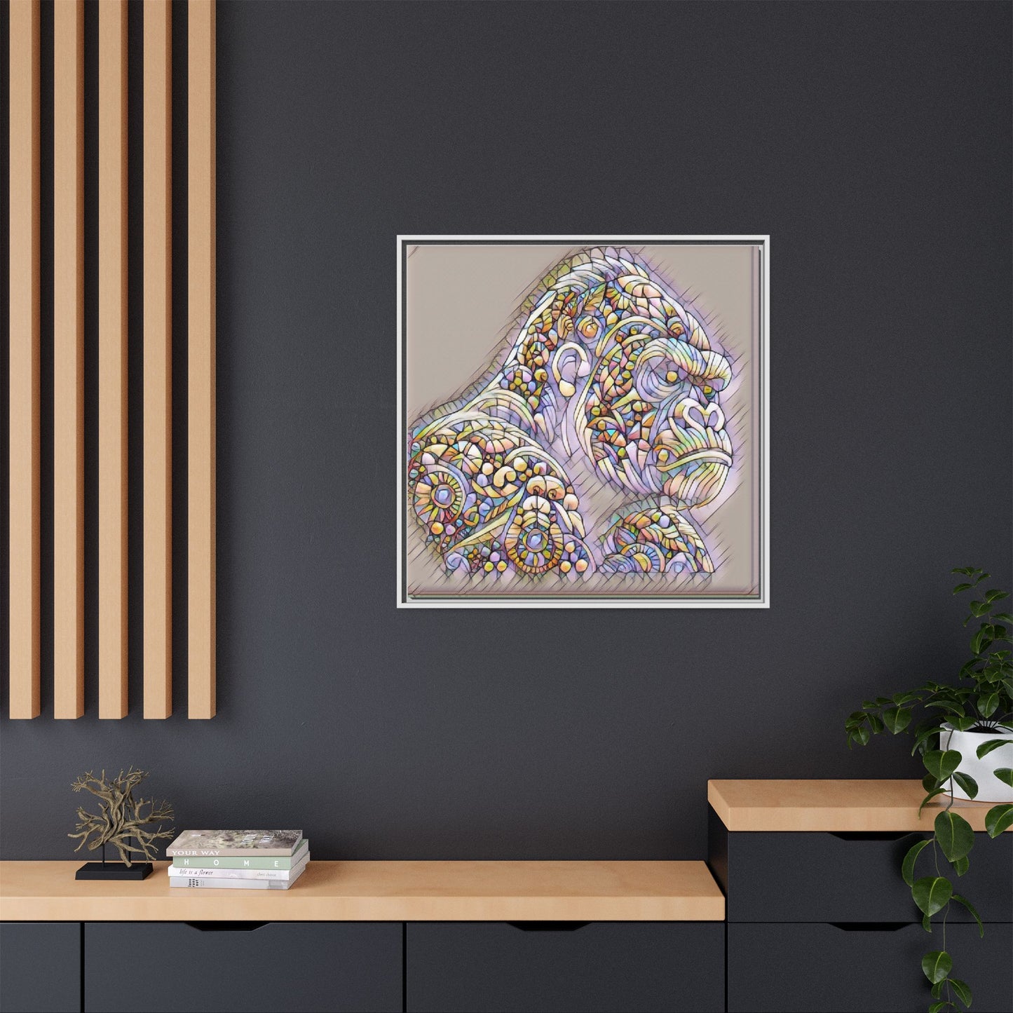 Colorful Ornate Gorilla Matte Canvas Framed Wall Art