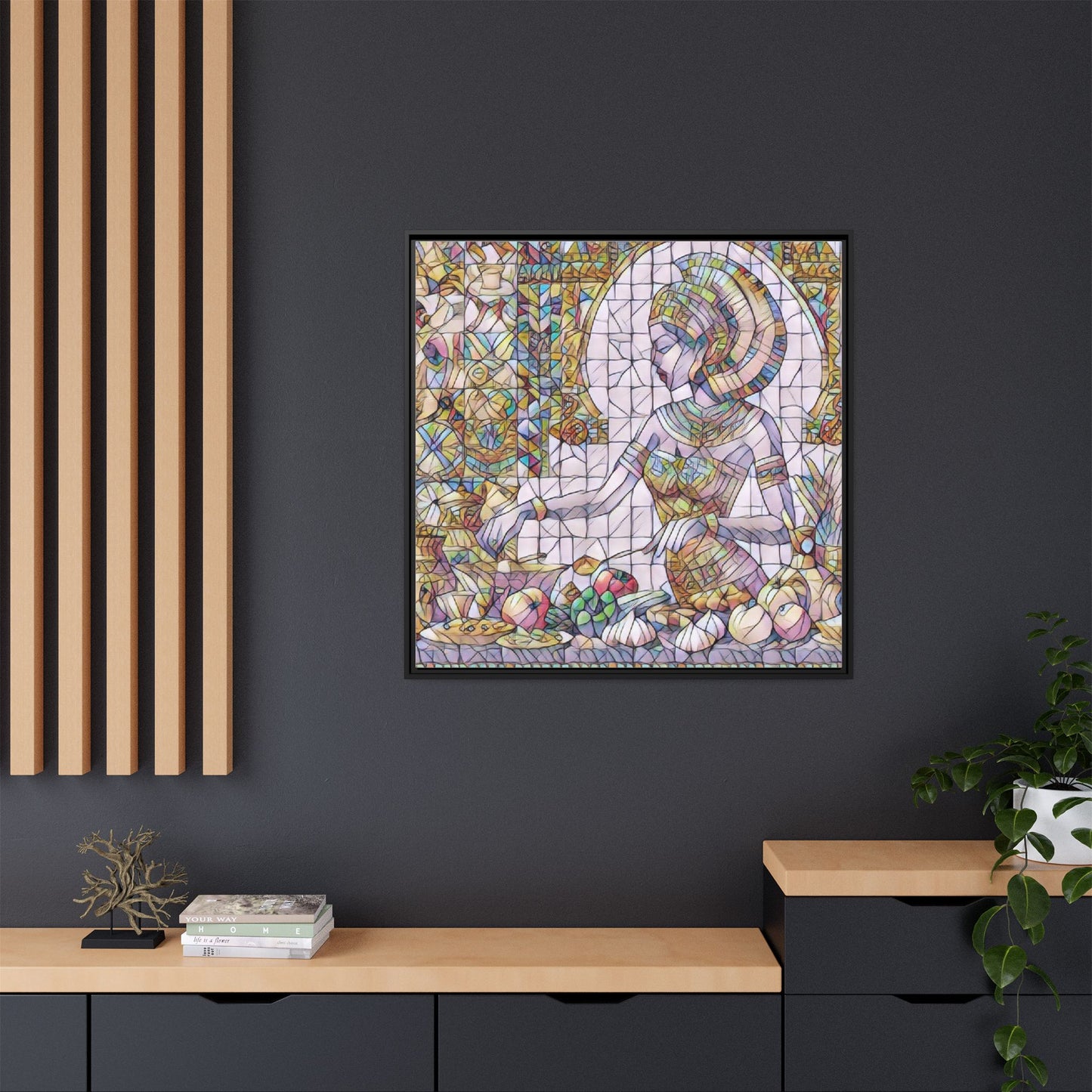 Egyptian Goddess Stained Glass Style Framed Canvas Art