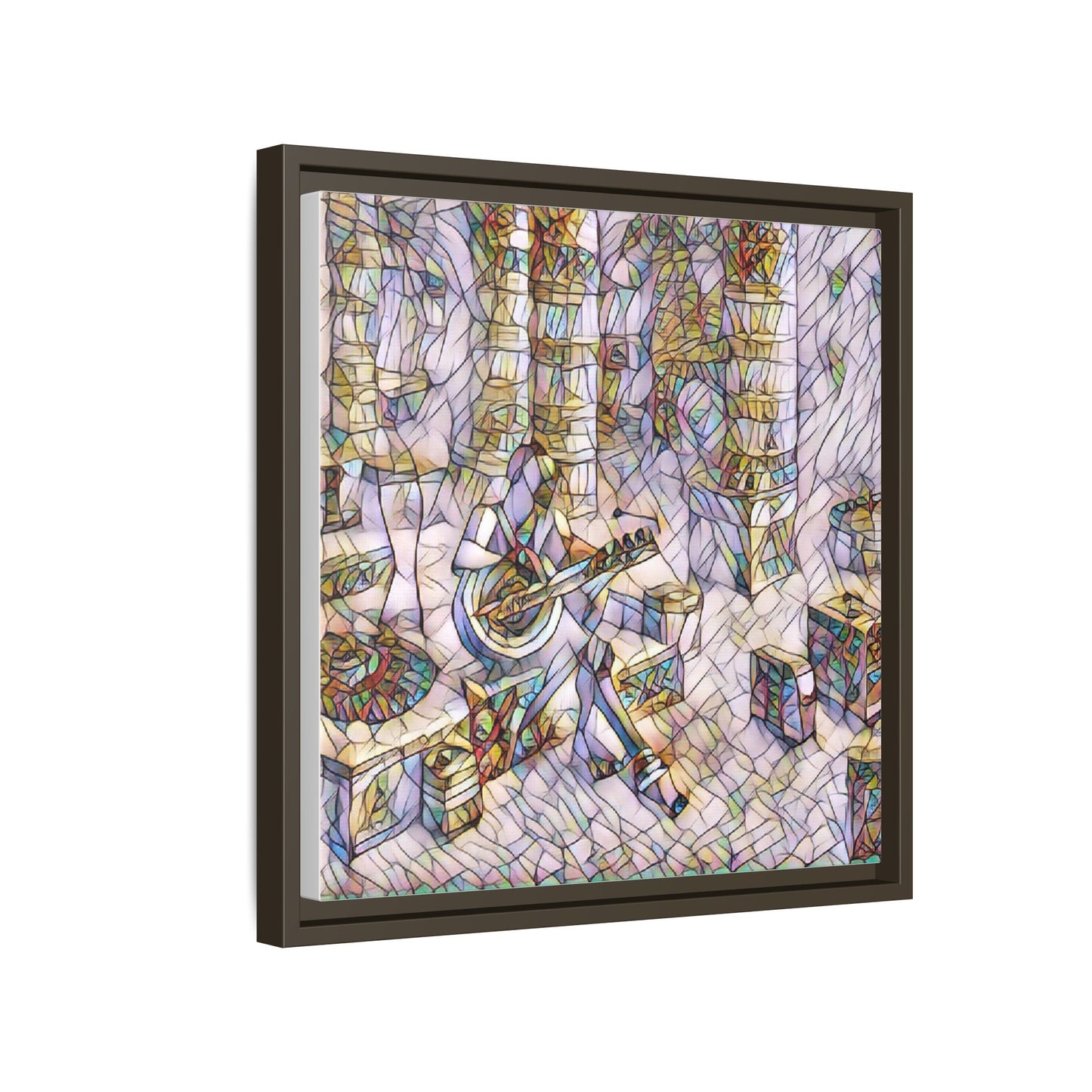 Framed Matte Canvas Art - Abstract Guitarist in Colorful Mosaic