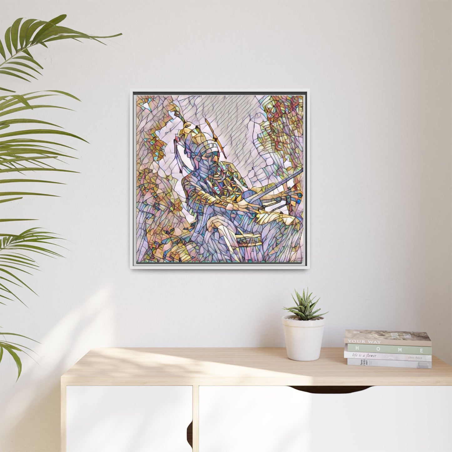 Framed Archery Canvas Print — Stained-Glass Archer Wall Art