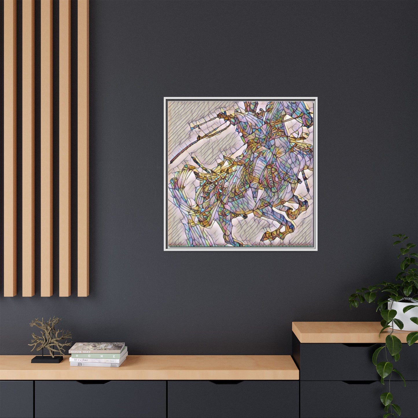 Framed Abstract Stained-Glass Horse Canvas