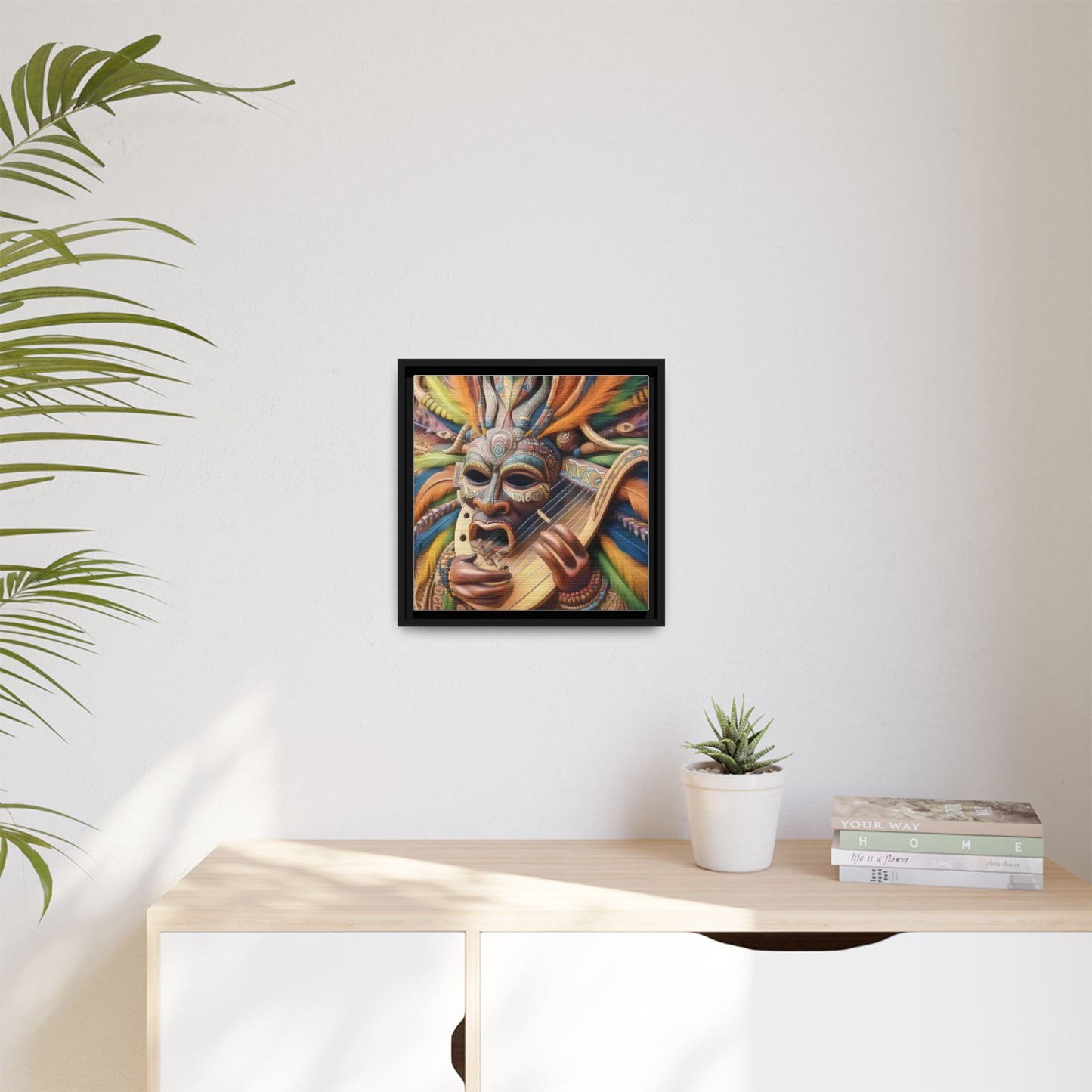 Colorful Tribal Mask Canvas — Framed Matte Wall Art