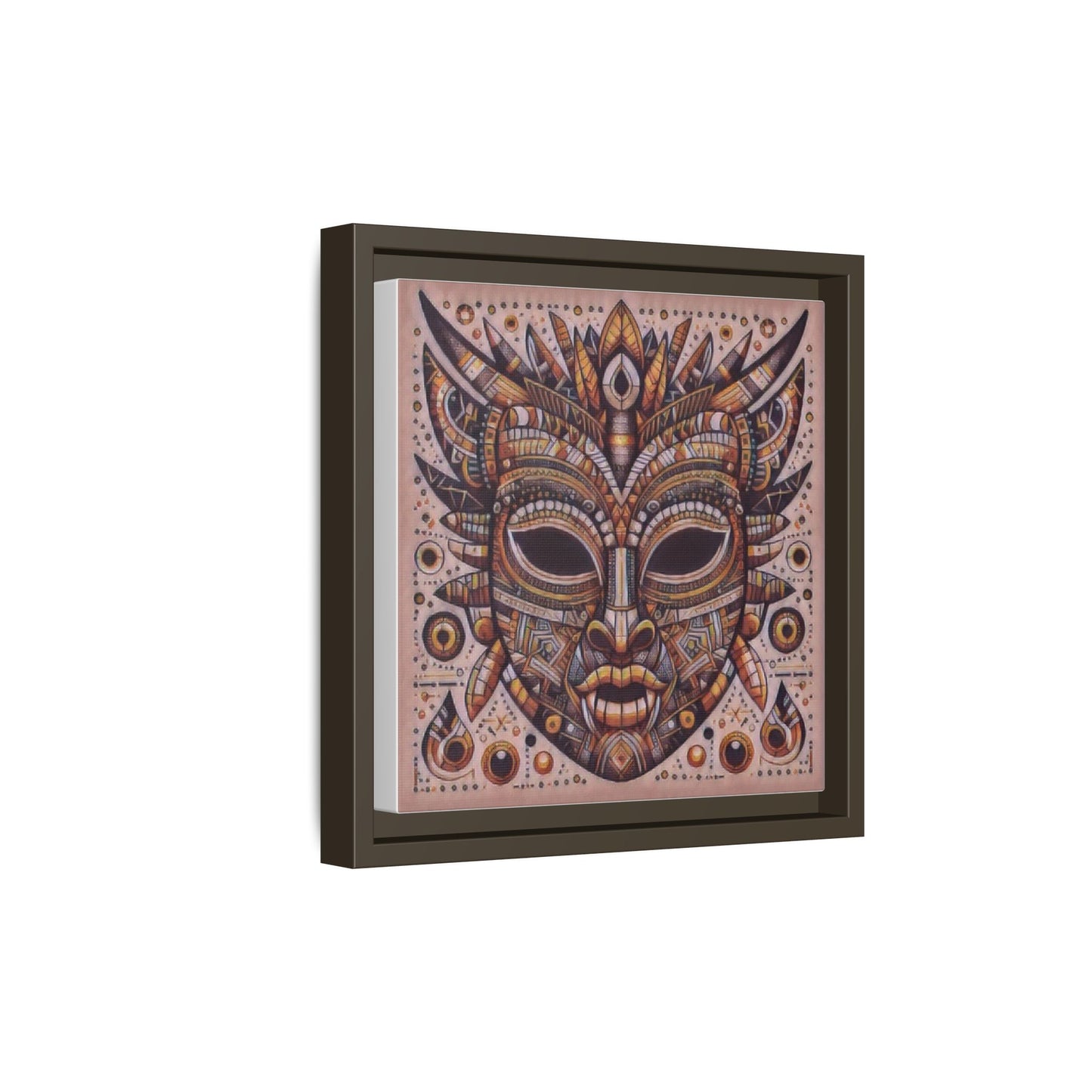 Tribal Mask Framed Canvas Art — Multicolor Matte Wall Decor