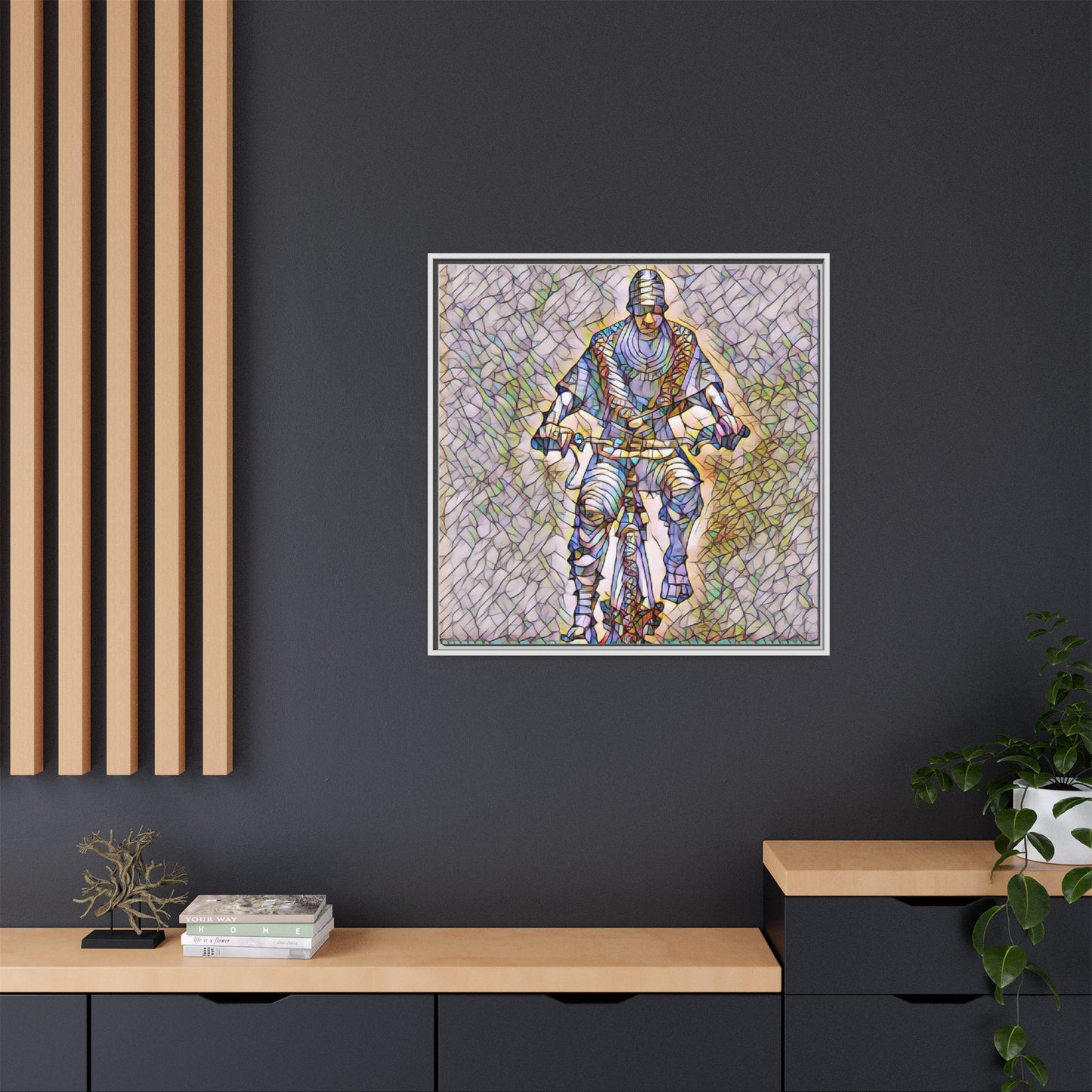 Framed Matte Canvas Art - Stylized Cyclist Illustration