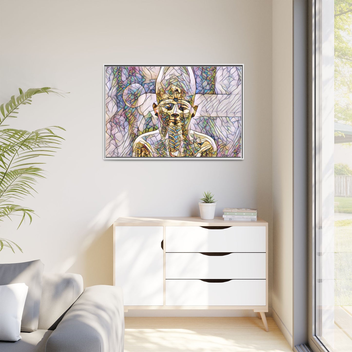 Egyptian Pharaoh Stained-Glass Style Matte Canvas Print, Framed