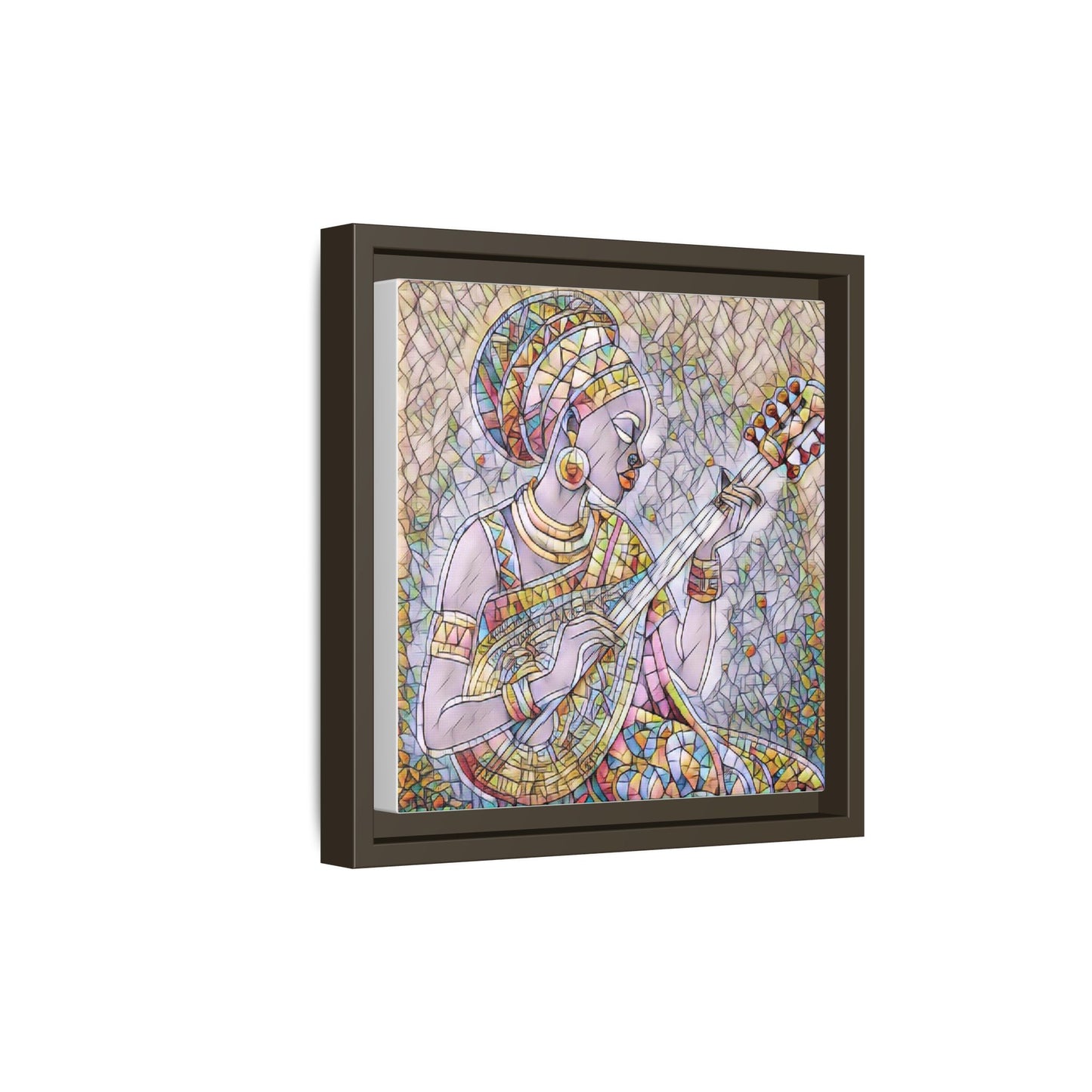 Framed Canvas Art — Colorful African Woman Playing Lute (Matte Multi‑Color)