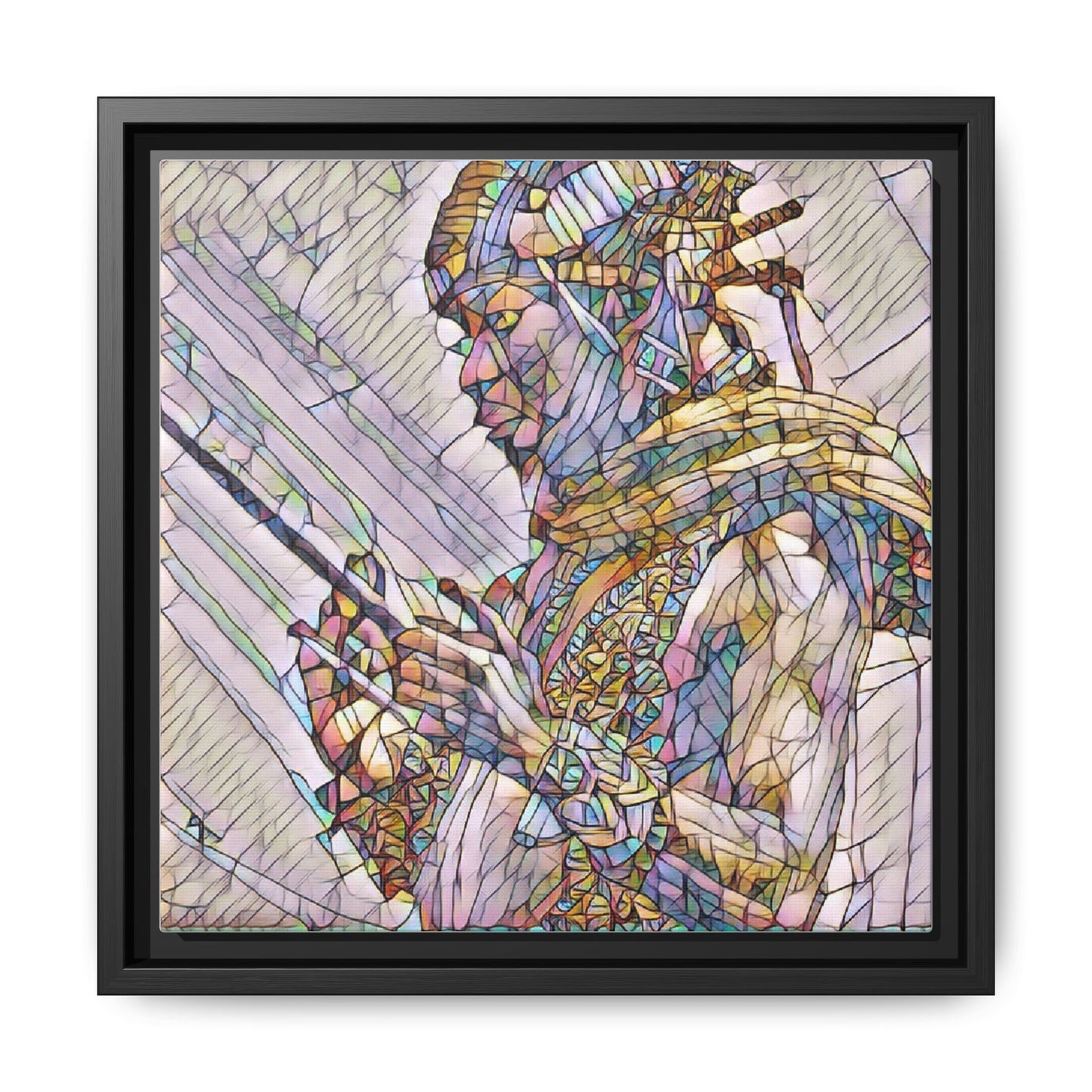 Framed Canvas Art - Colorful Tribal Warrior Portrait (Matte)
