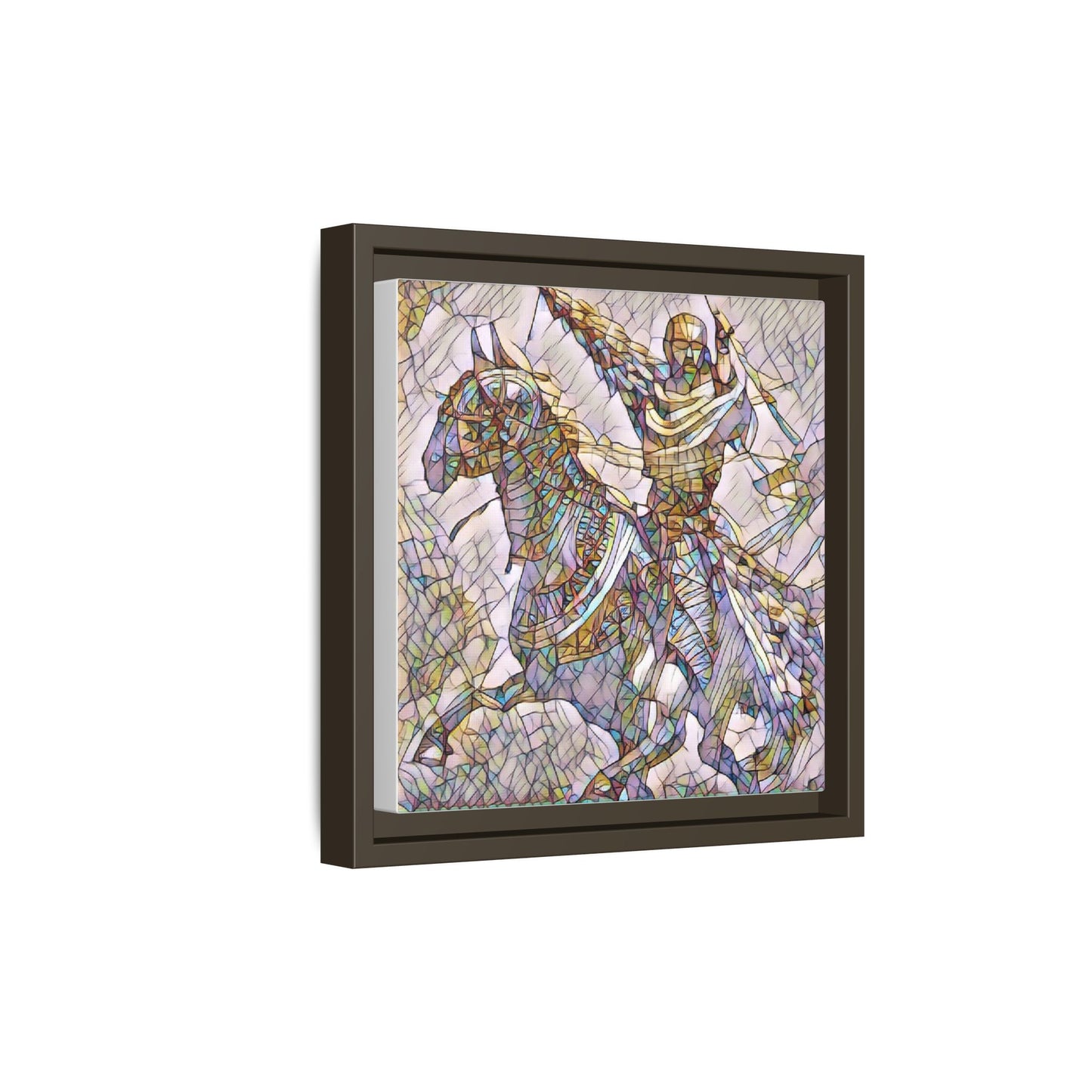 Framed Matte Canvas Print — Stained Glass Knight on Horse Artwork