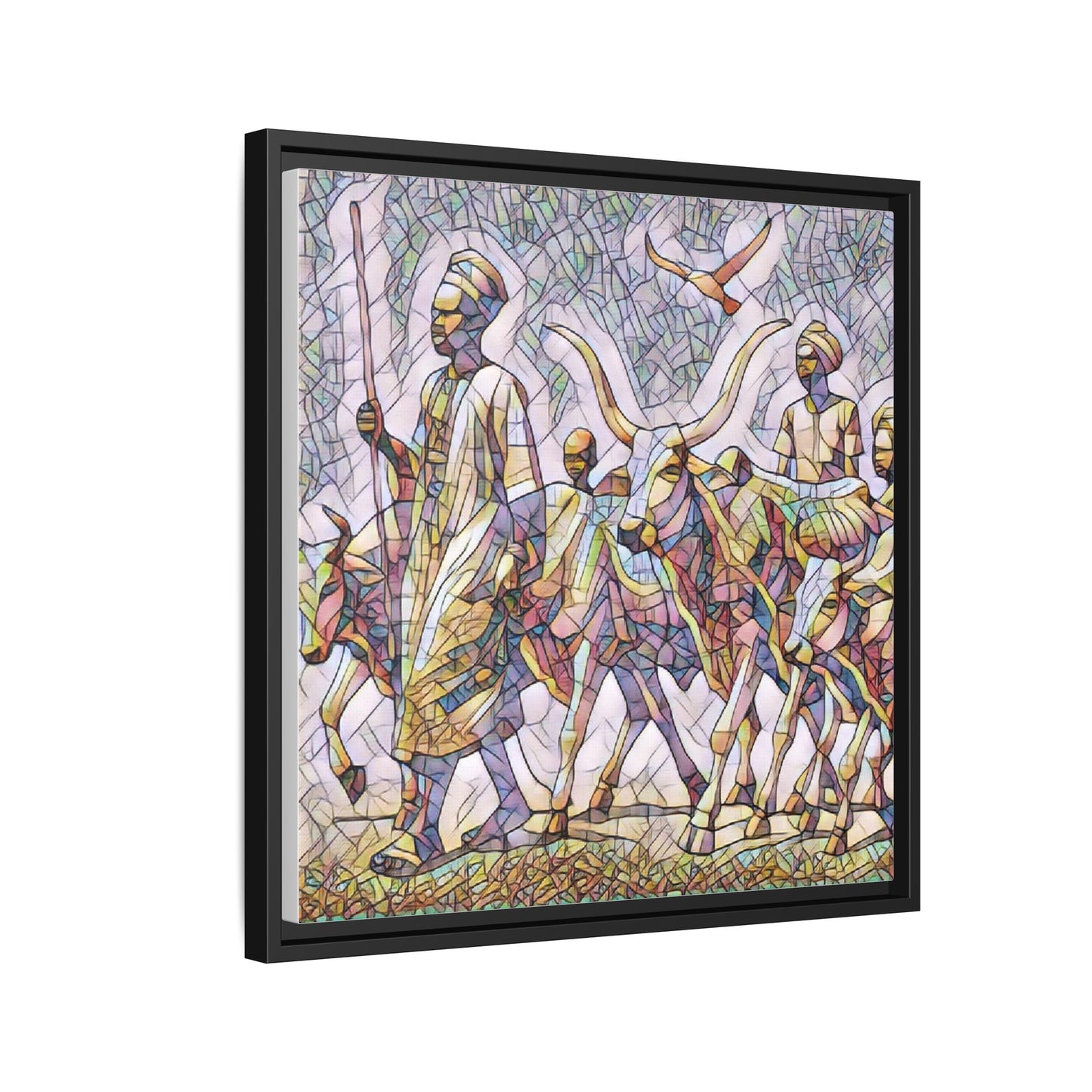 Framed Matte Canvas: Colorful African Herdsmen Art Print