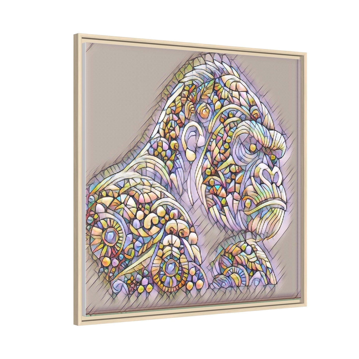 Colorful Ornate Gorilla Matte Canvas Framed Wall Art