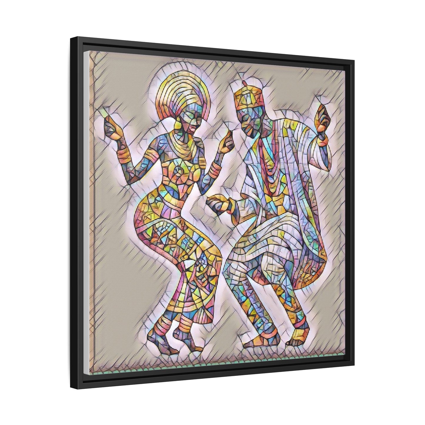 Afrobeat Dancers Framed Canvas Art — Colorful Mosaic African Dance Print
