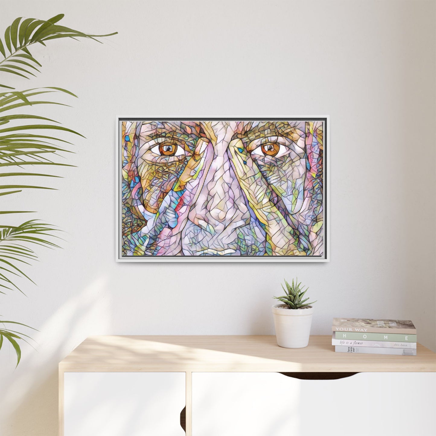 Abstract Stained-Glass Face Matte Canvas Framed Wall Art
