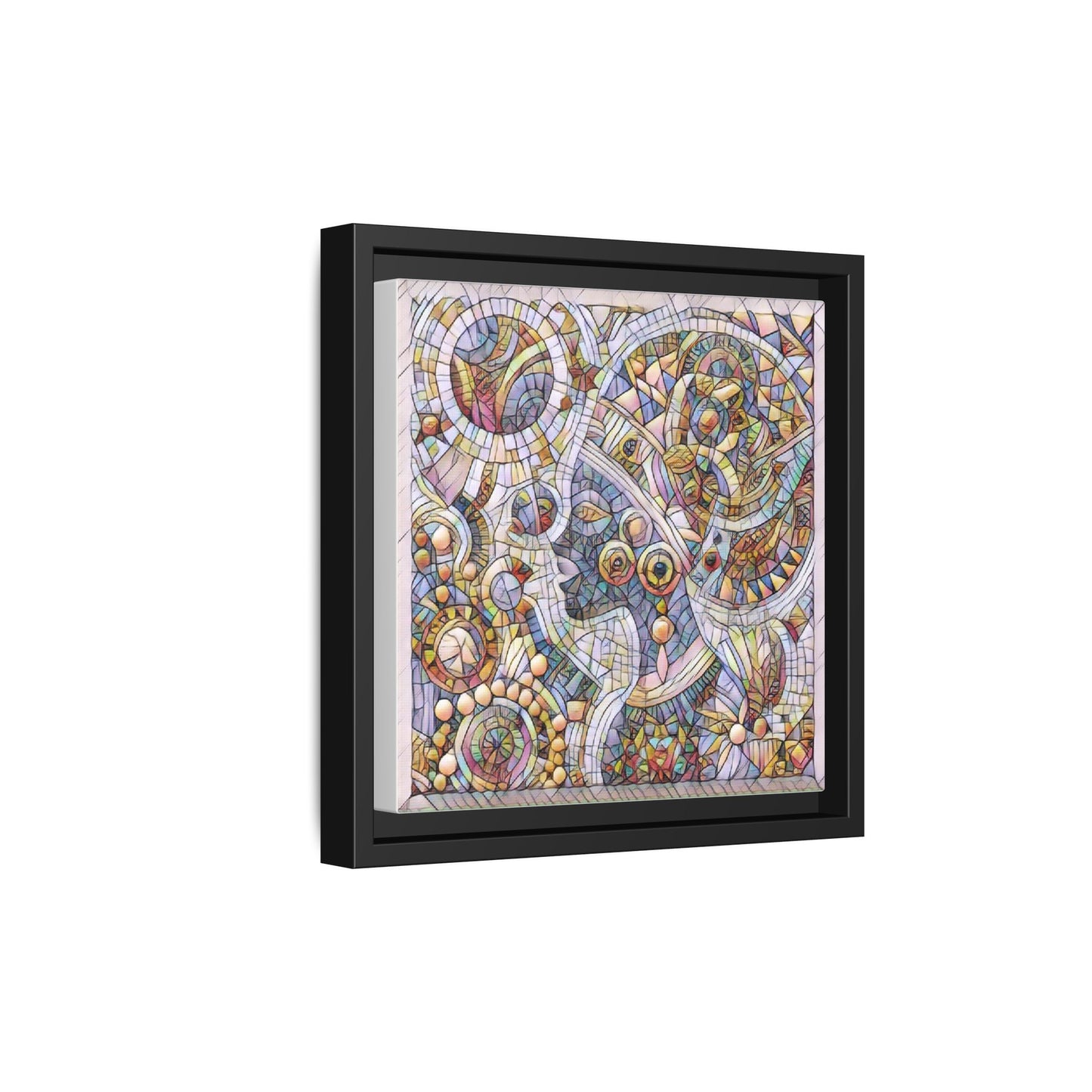 Abstract Mosaic Framed Canvas Art — Multicolor Geometric Wall Decor