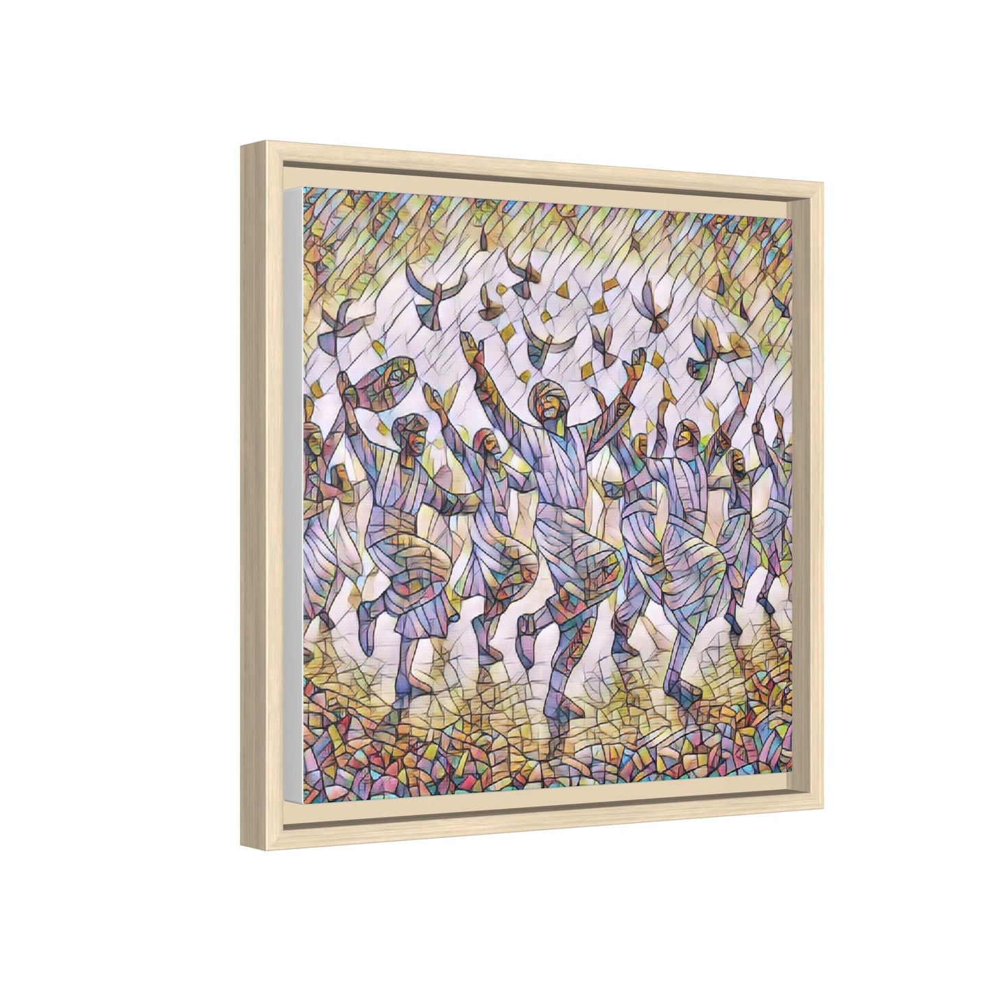Framed Canvas Art - Joyful Dancers with Doves (Multicolor)