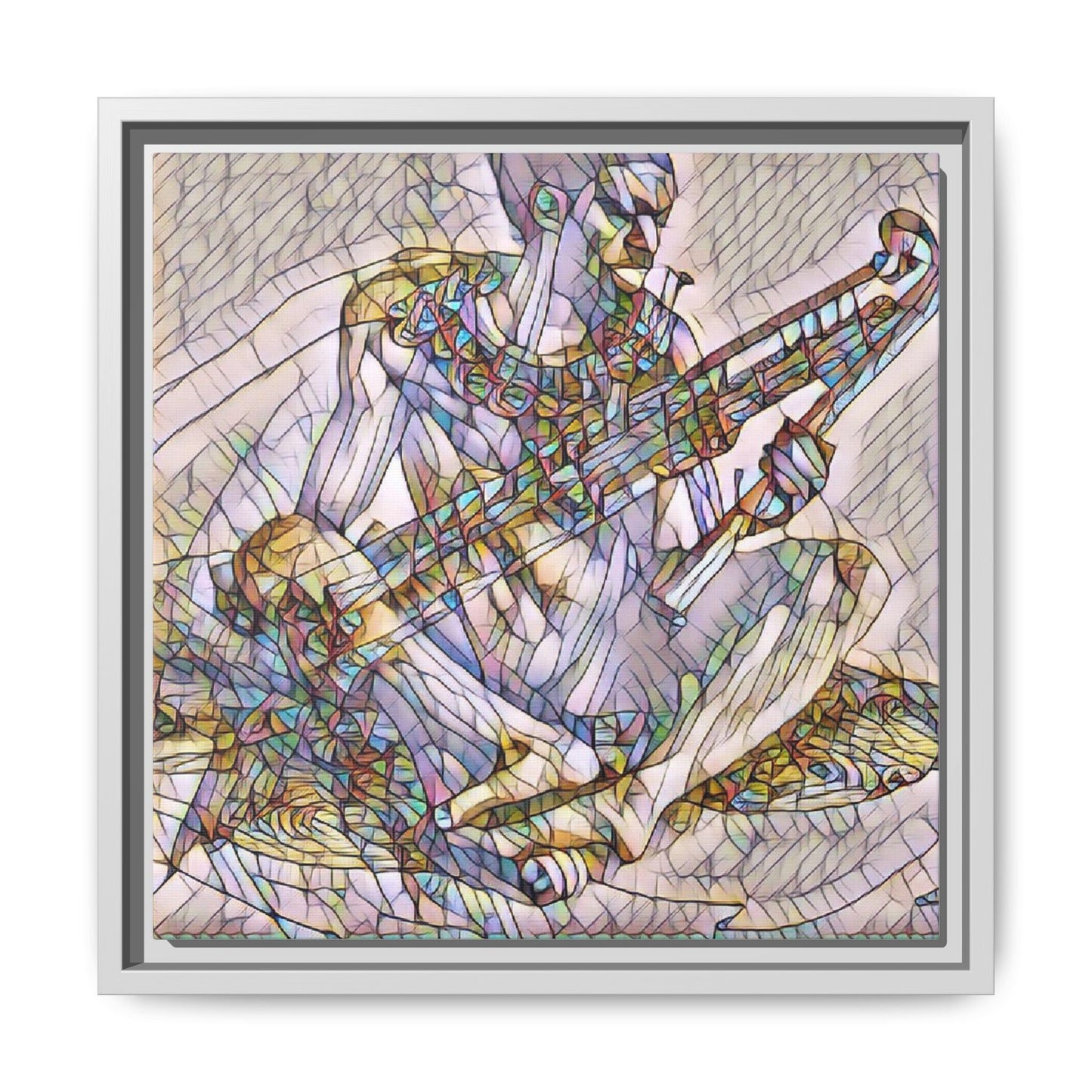 Framed Abstract Musician Canvas Art — Multicolor Modern Wall Decor