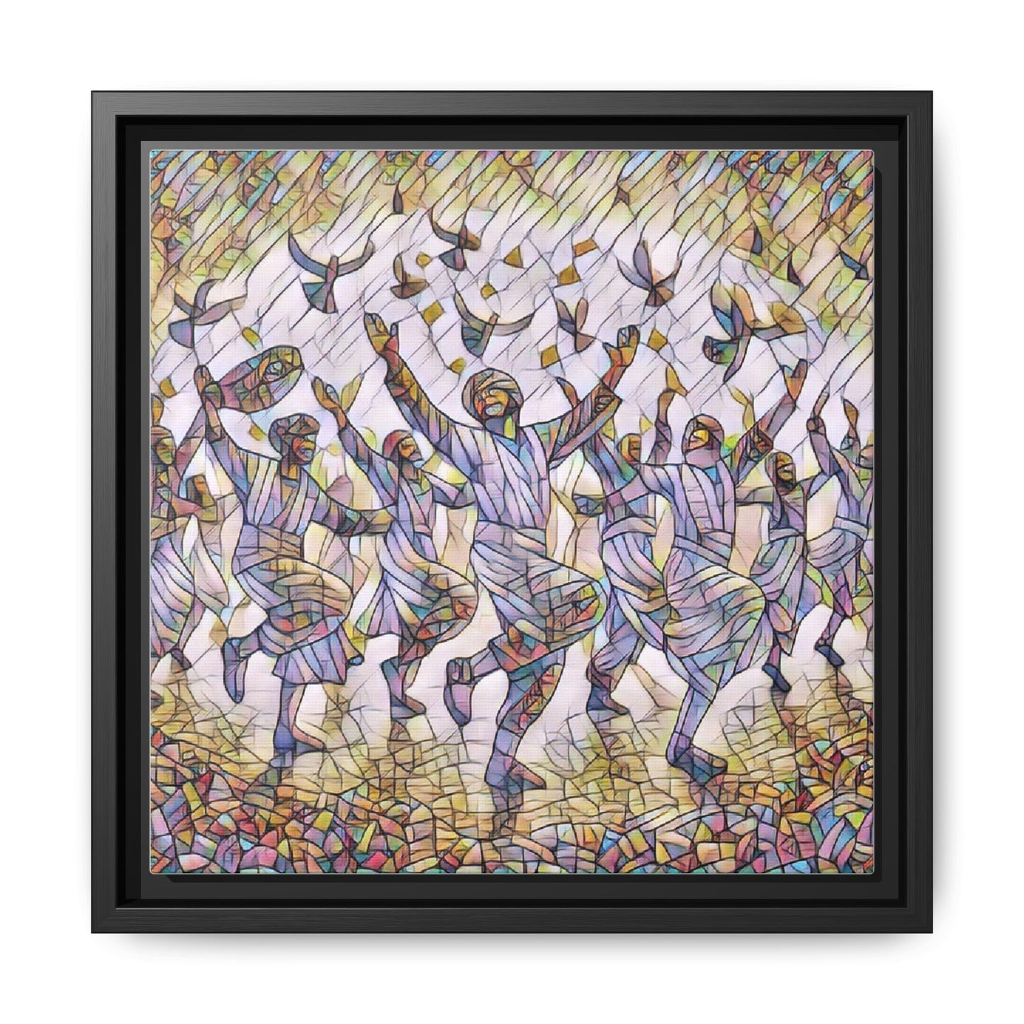 Framed Canvas Art - Joyful Dancers with Doves (Multicolor)