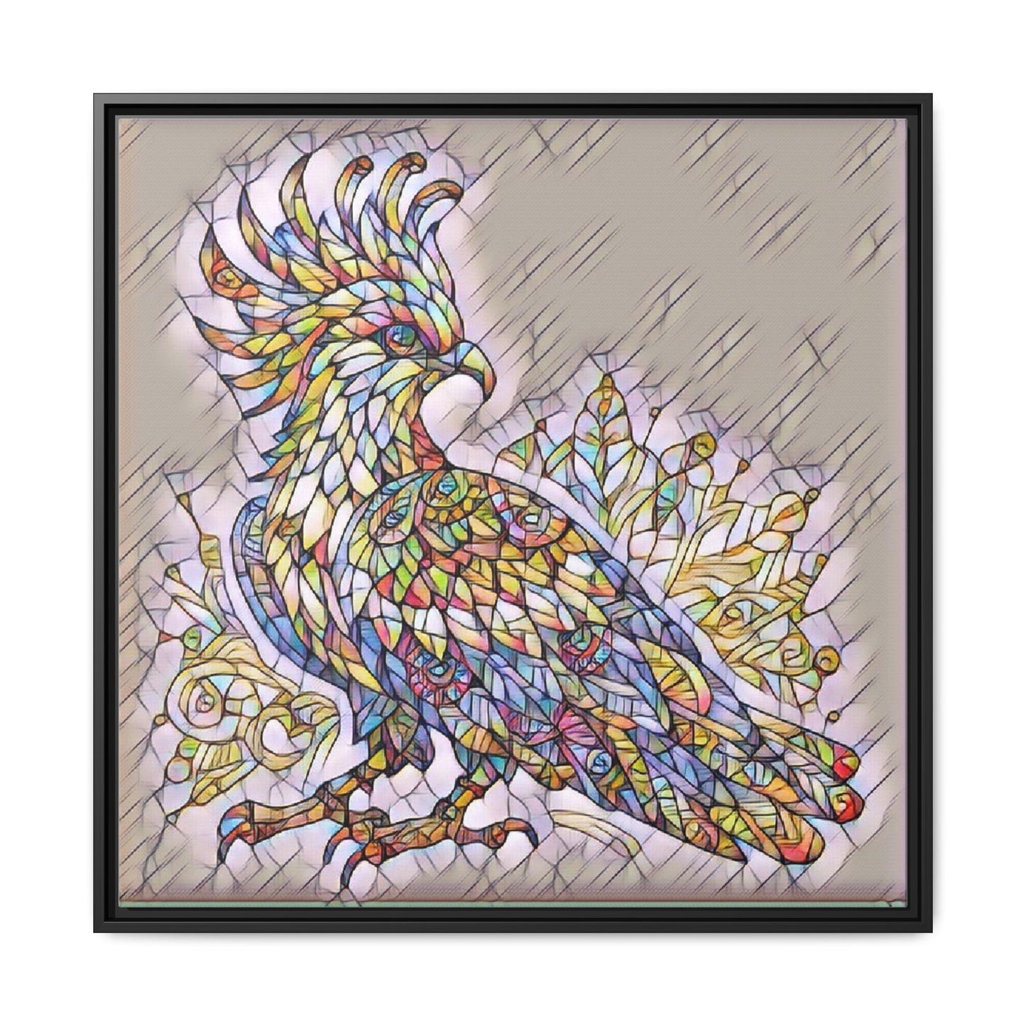 Colorful Stained-Glass Cockatoo Matte Framed Canvas