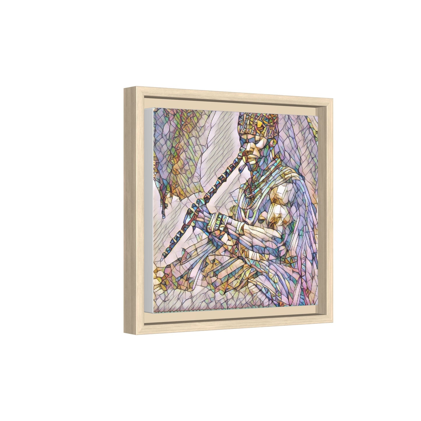 Tribal Flute Musician Stained-Glass Framed Canvas Art