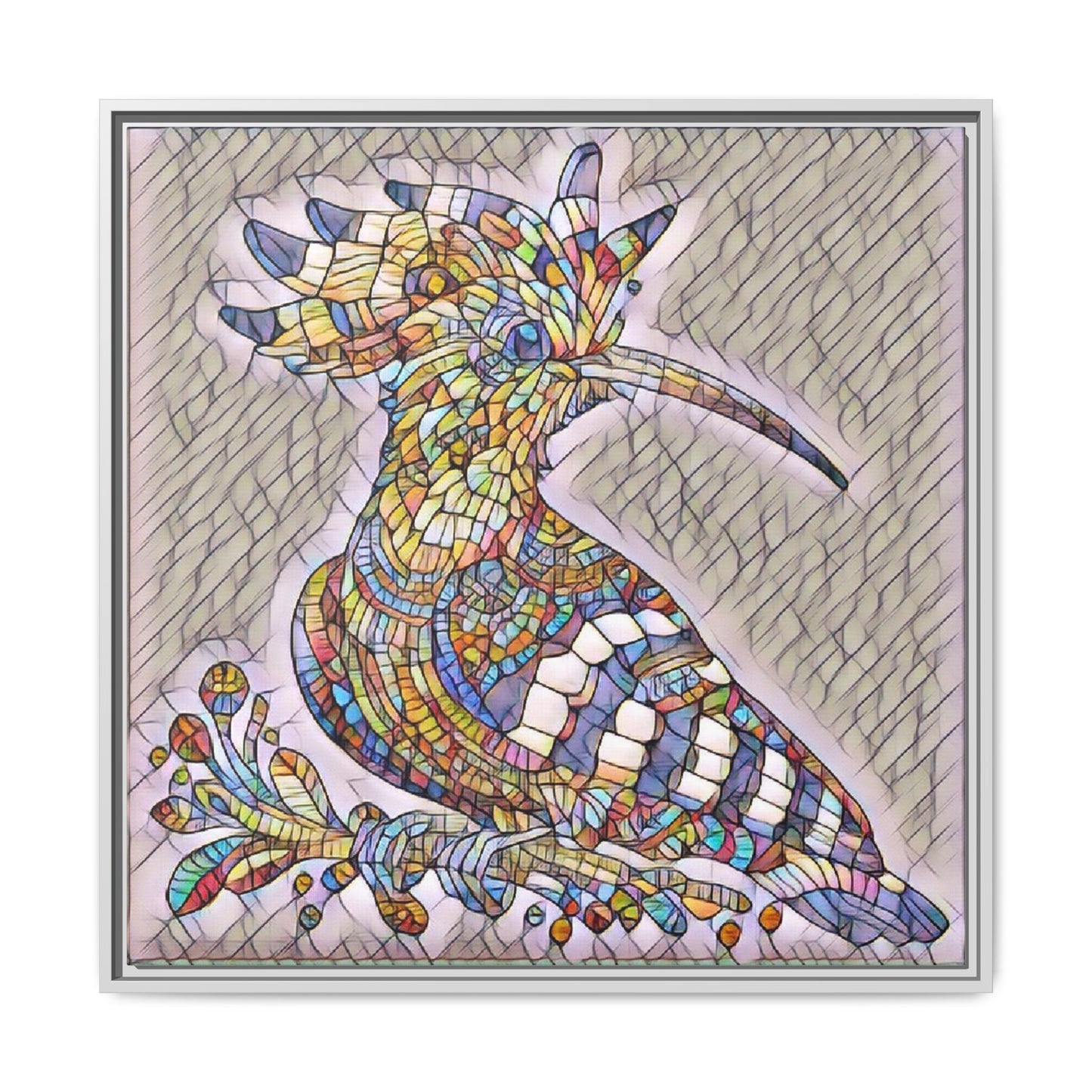 Colorful Mosaic Bird Matte Framed Canvas Wall Art