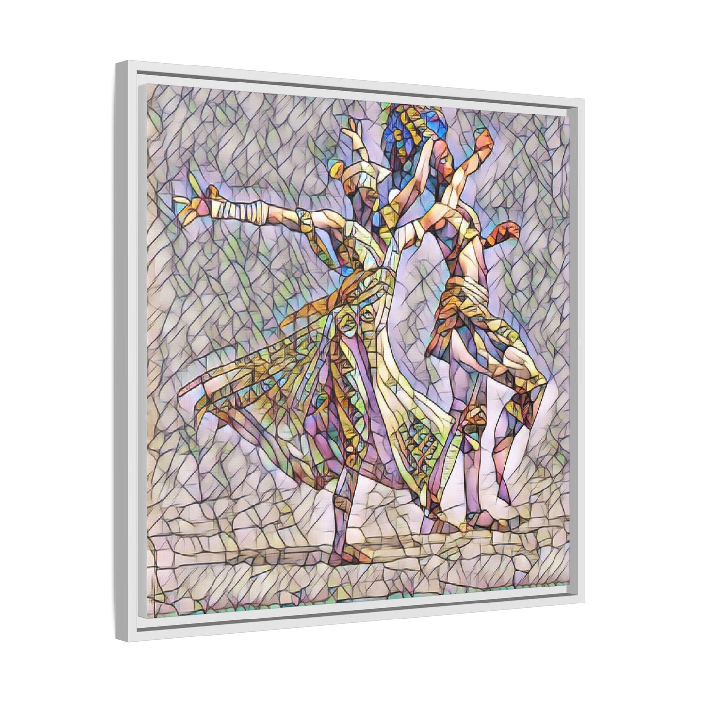 Framed Matte Canvas Wall Art — Abstract Dancers in Stained Glass Style