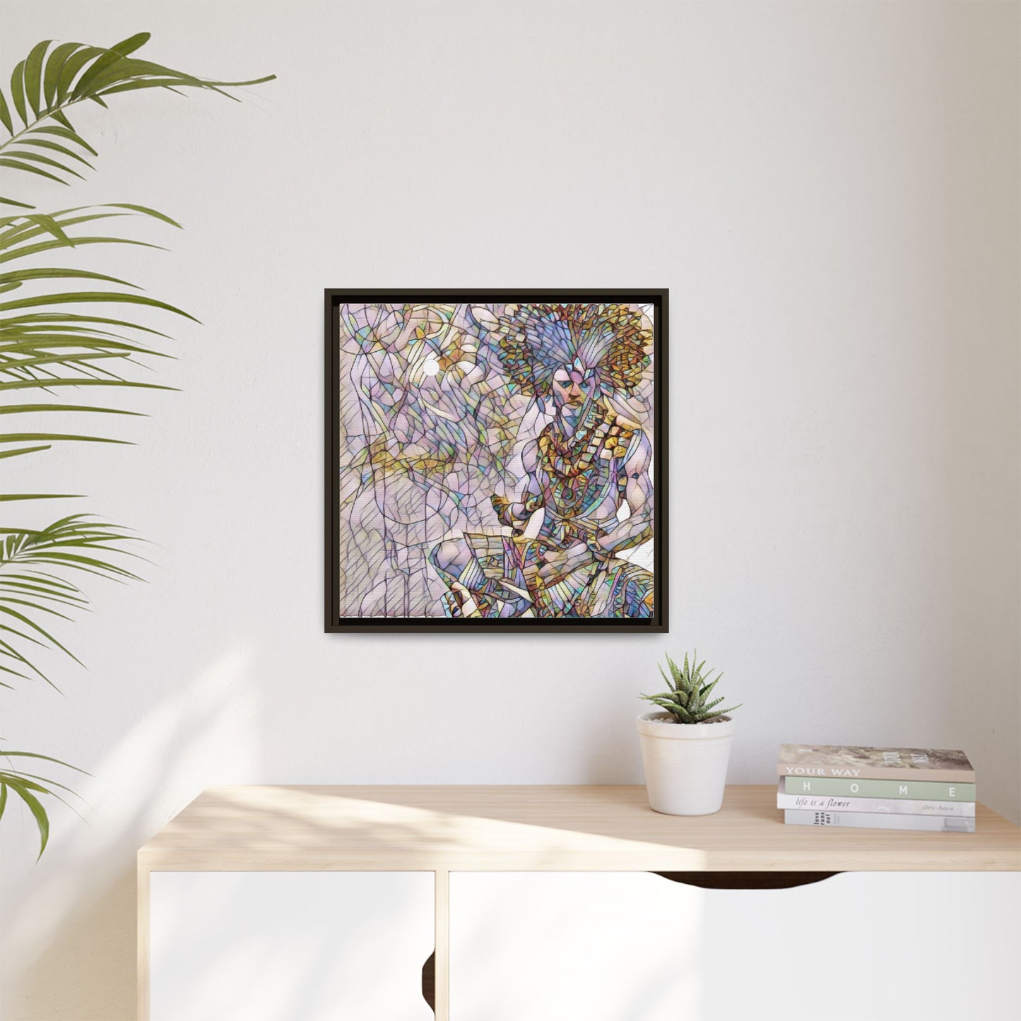 Framed Matte Canvas Art — Colorful Tribal Warrior Illustration