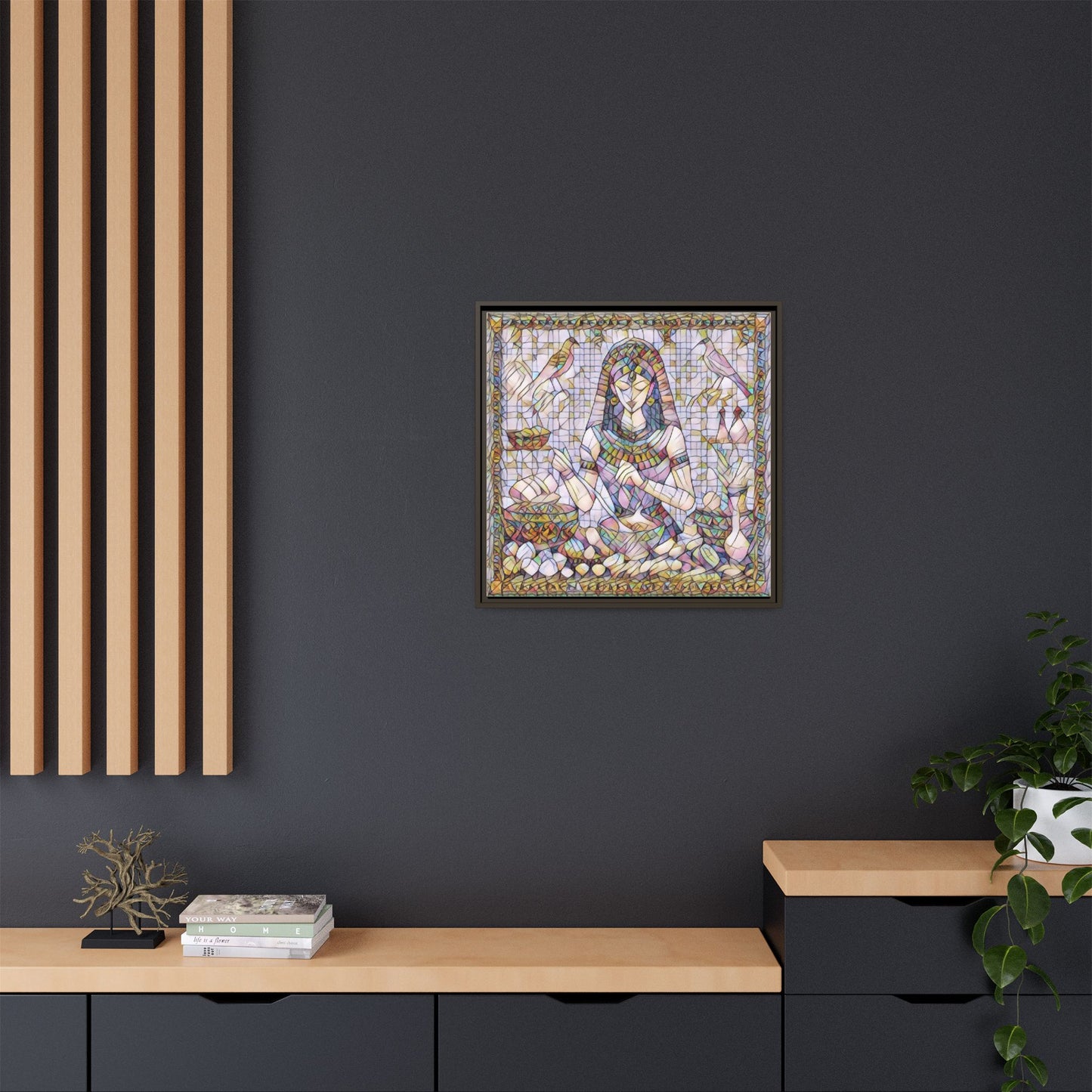Egyptian Goddess Mosaic Framed Canvas Art