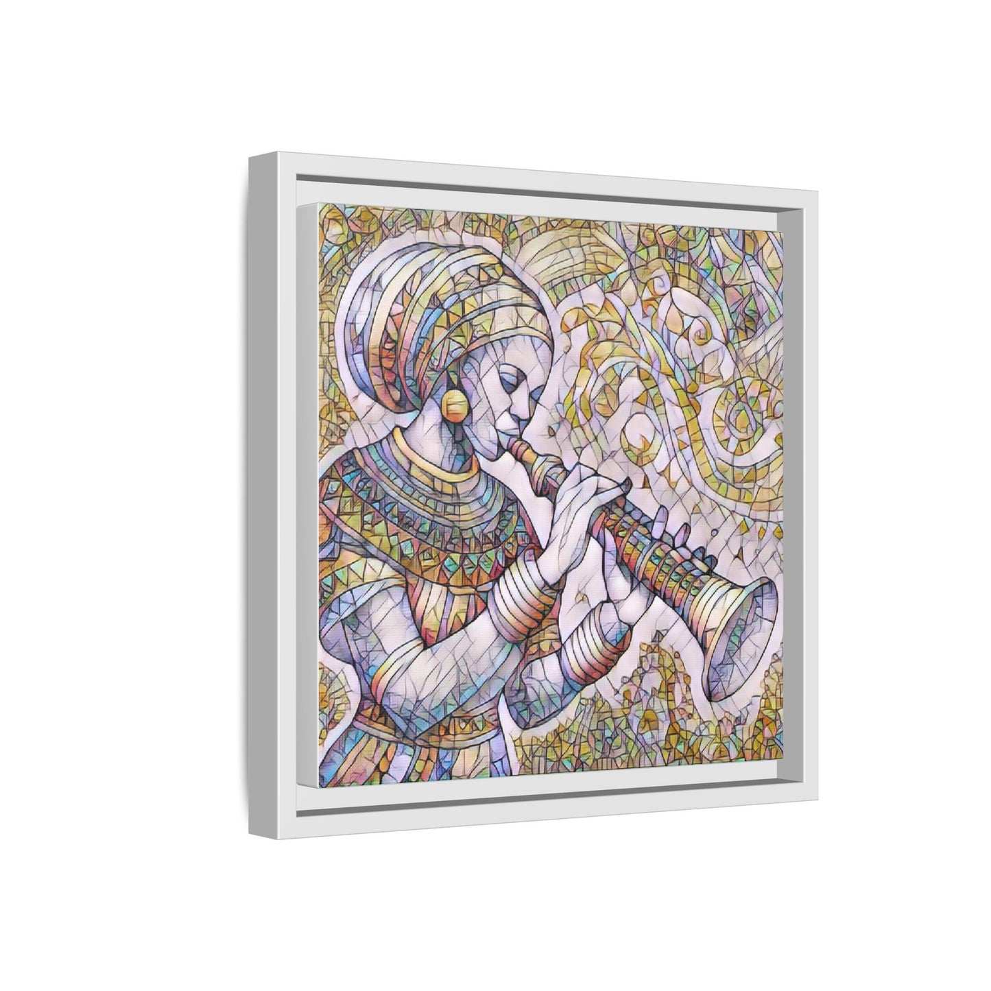 Egyptian Flutist Mosaic Matte Canvas Framed Art